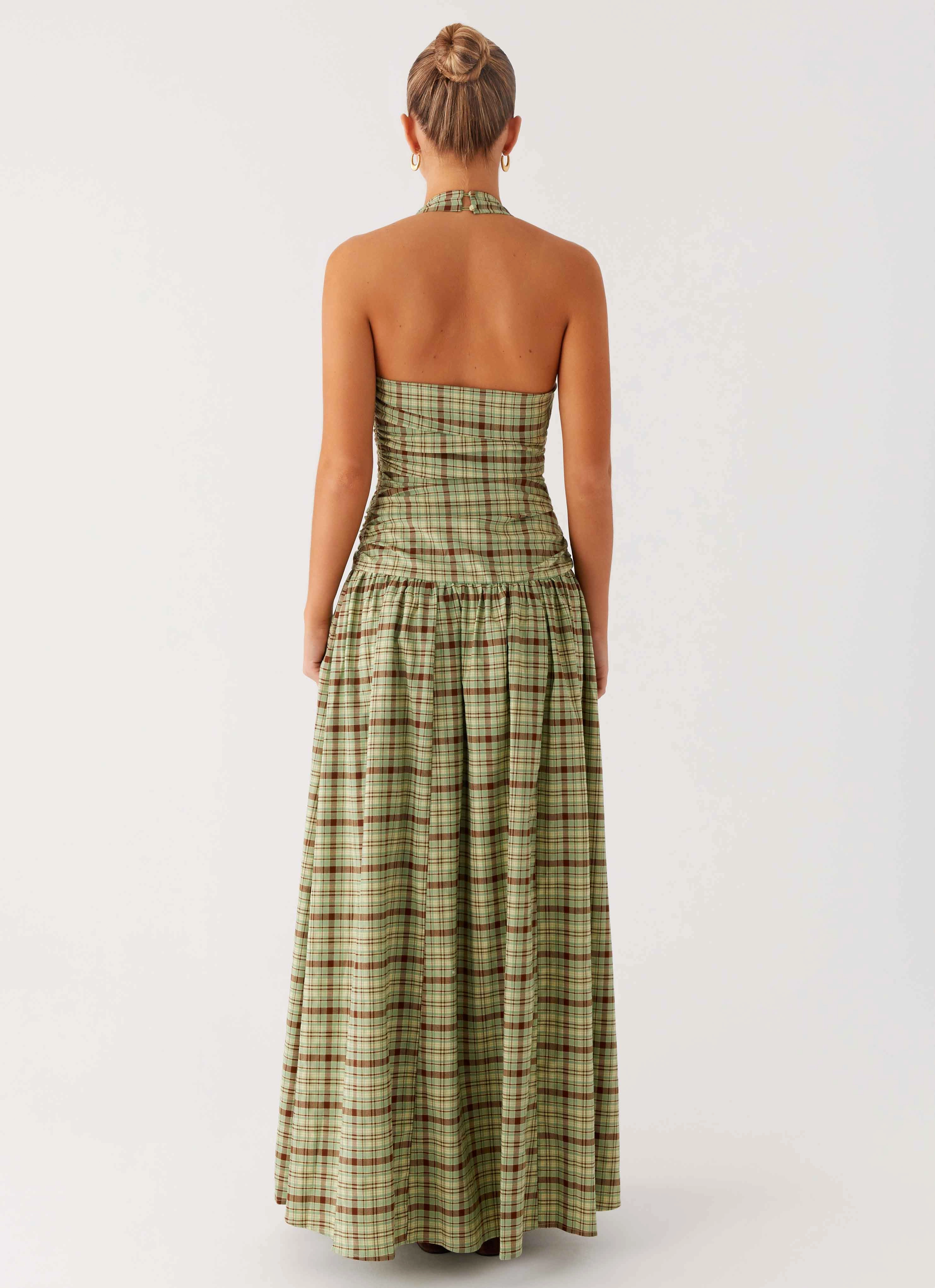 Lilith Maxi Dress - Forest Plaid Boho Aesthetic