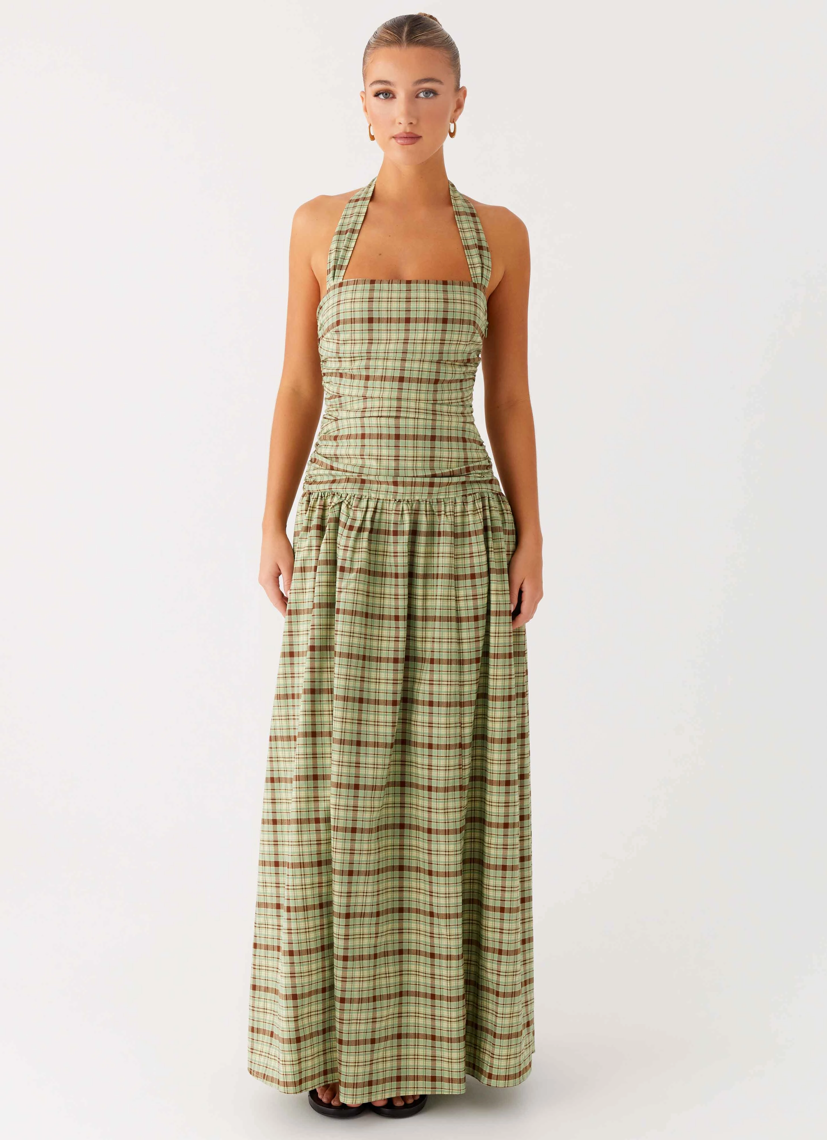 Timeless Shape Signature-Style Lilith Maxi Dress - Forest Plaid