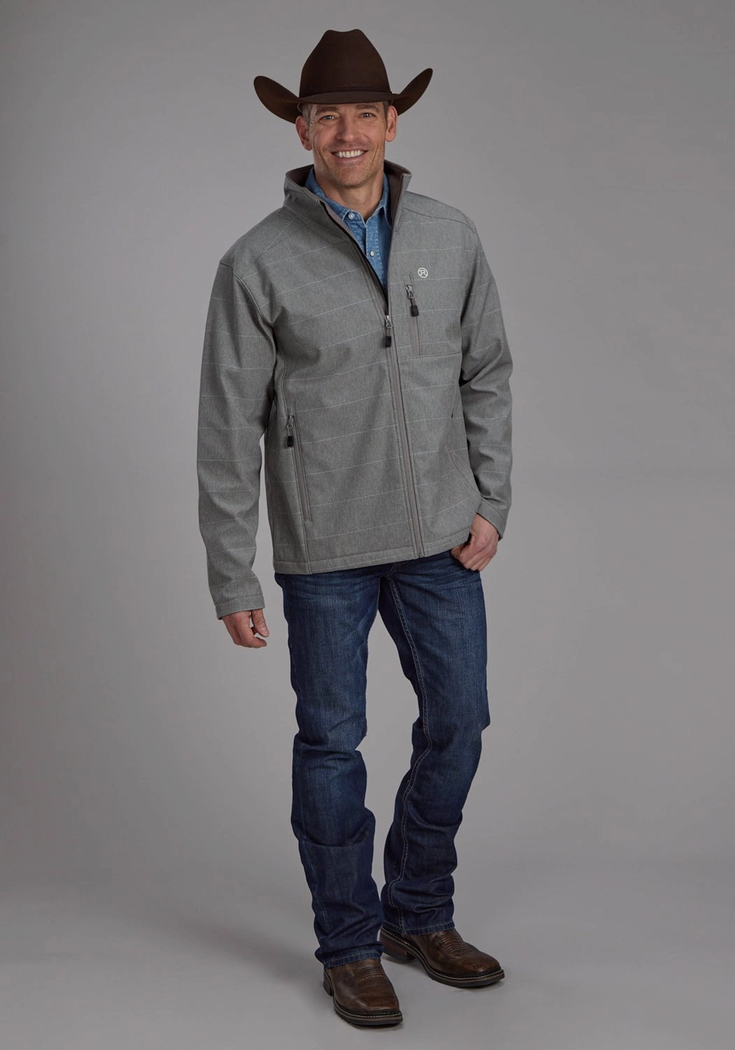 Roper Mens Technical Zip Dark Taupe Polyester Softshell Jacket Cozy Street Style Mesh Lining