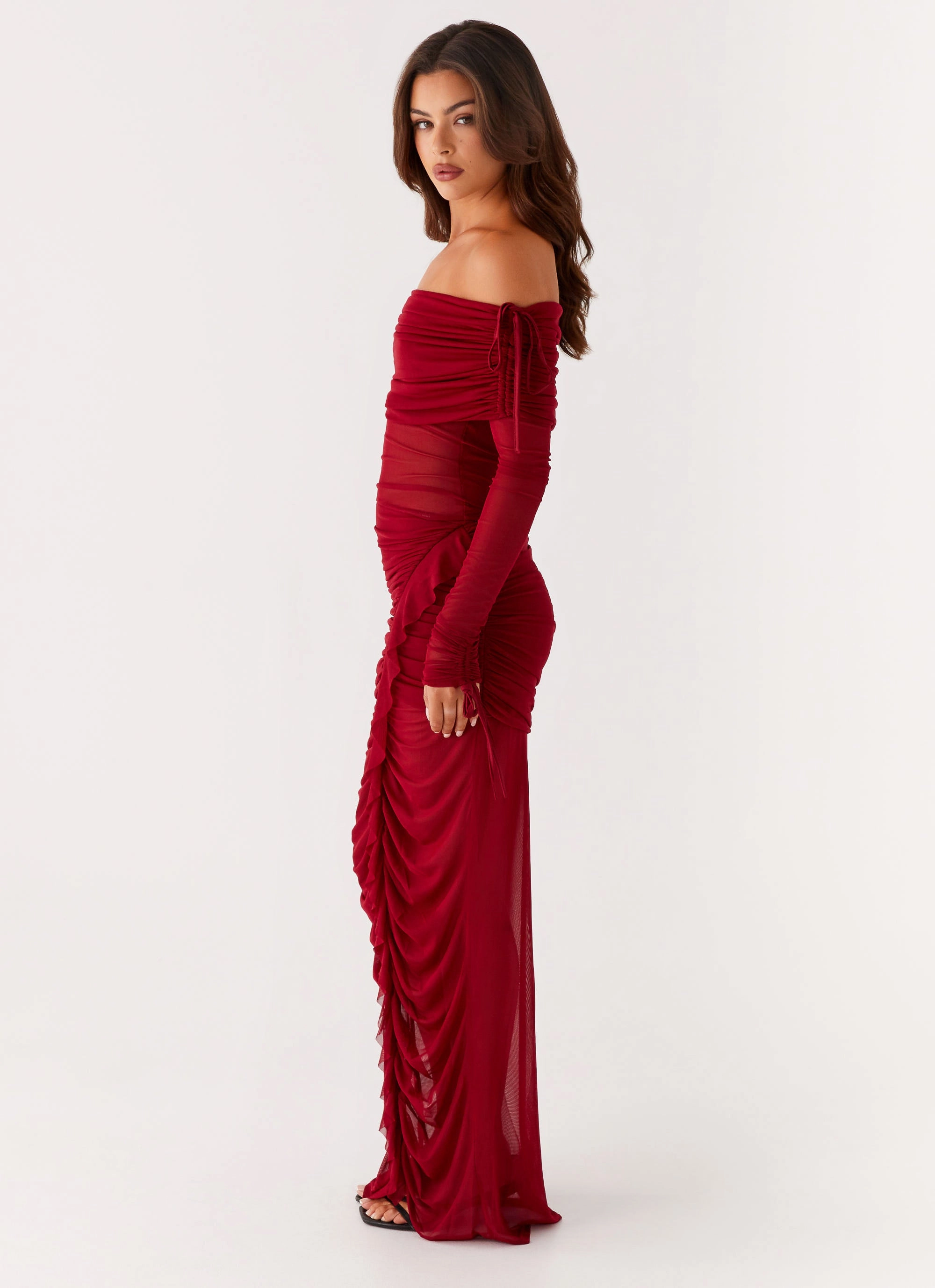 Teala Mesh Maxi Dress - Red Noble Glow