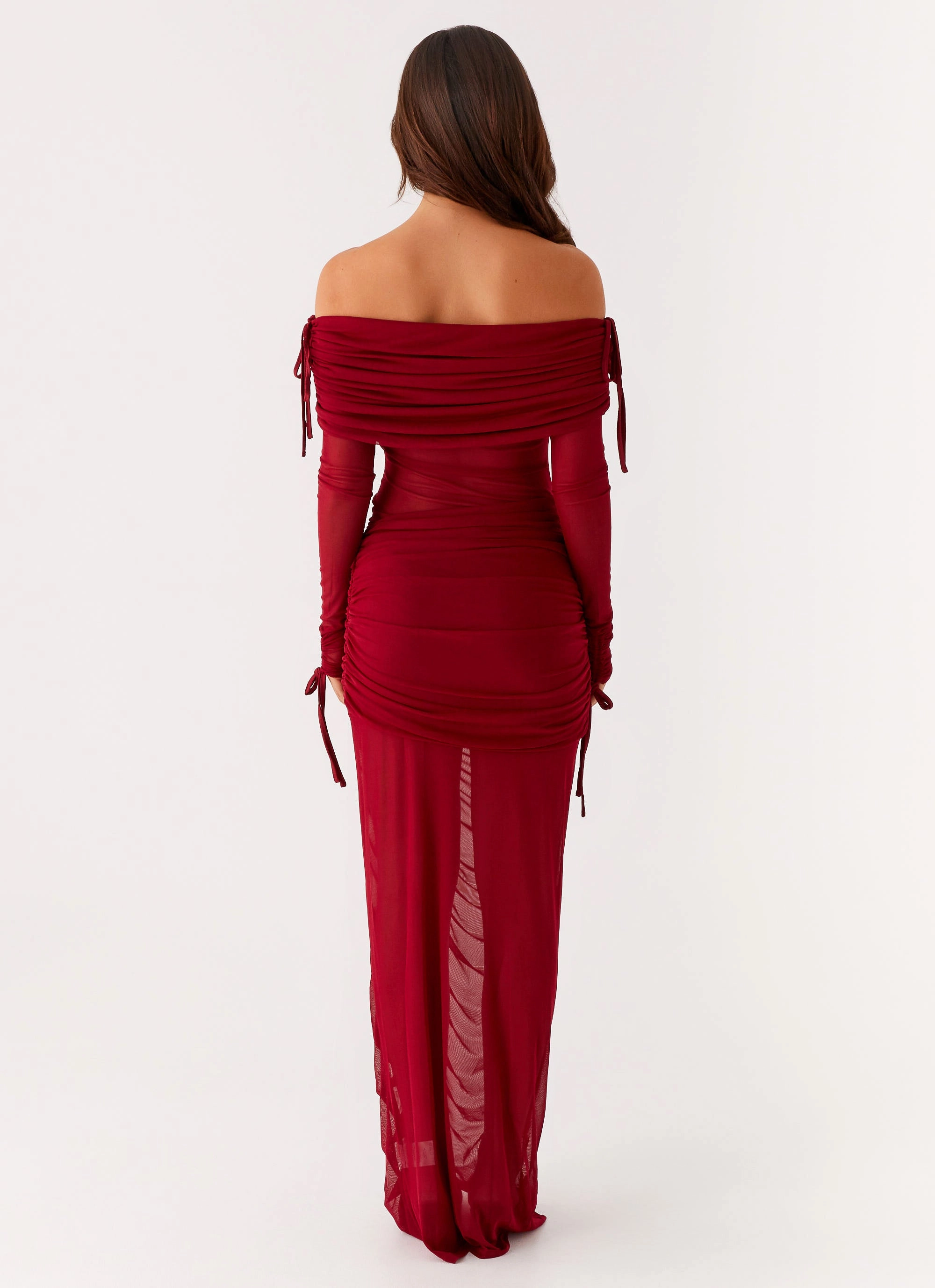 Work-Ready Look Teala Mesh Maxi Dress - Red