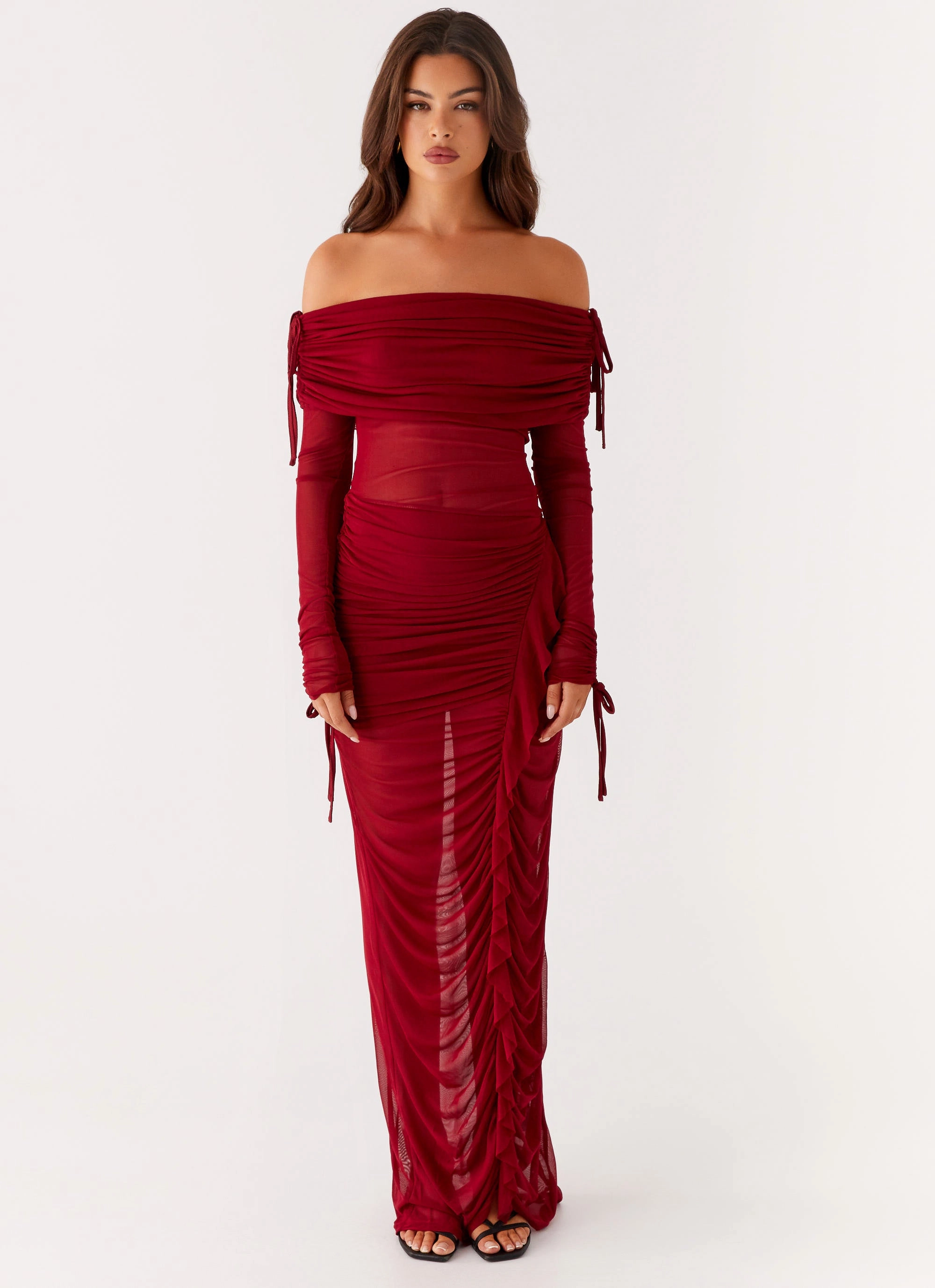 Bare Glow Polished and Elegant Teala Mesh Maxi Dress - Red