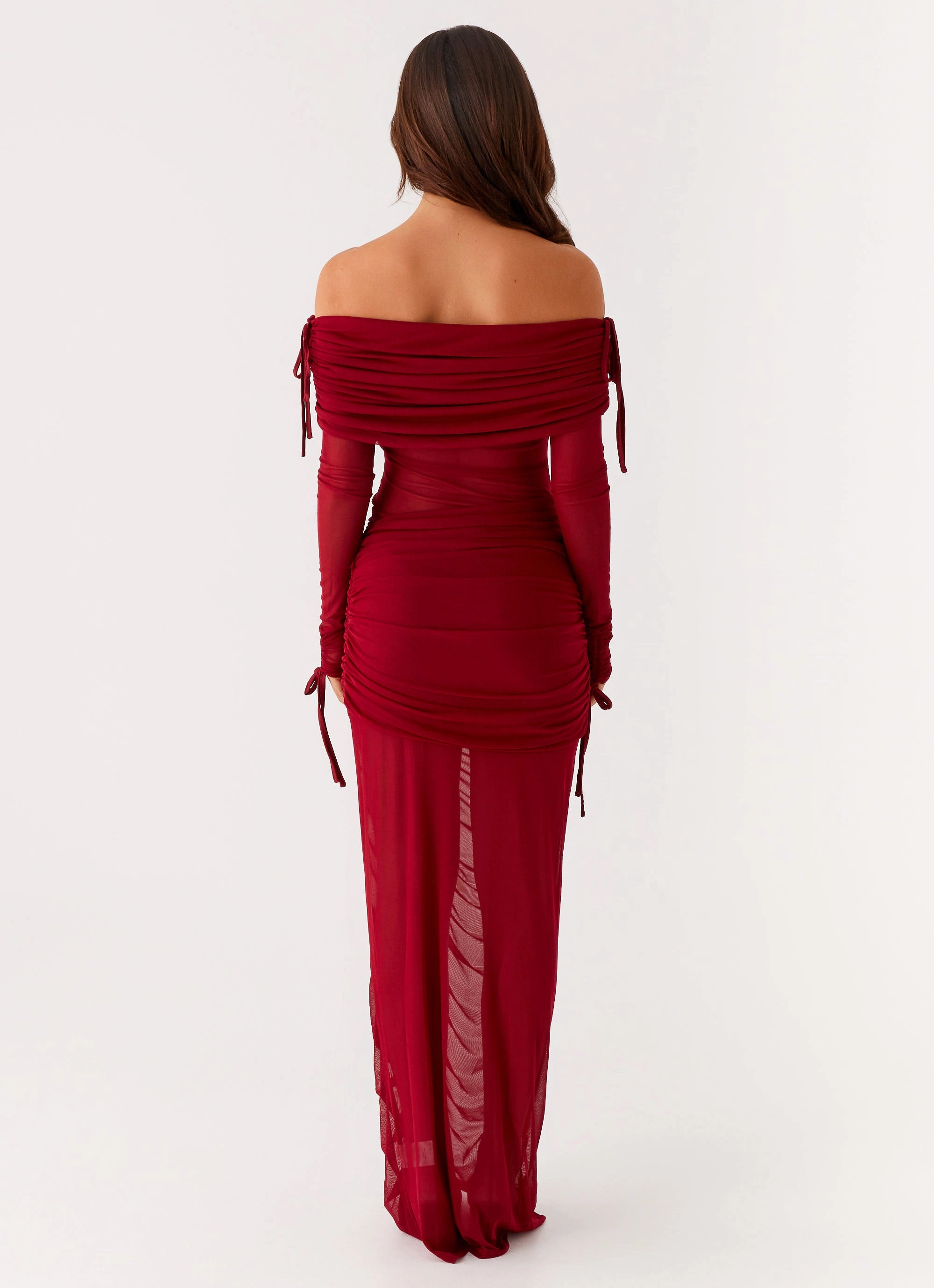 Relaxed Wear Sleek and Simple Teala Mesh Maxi Dress - Red