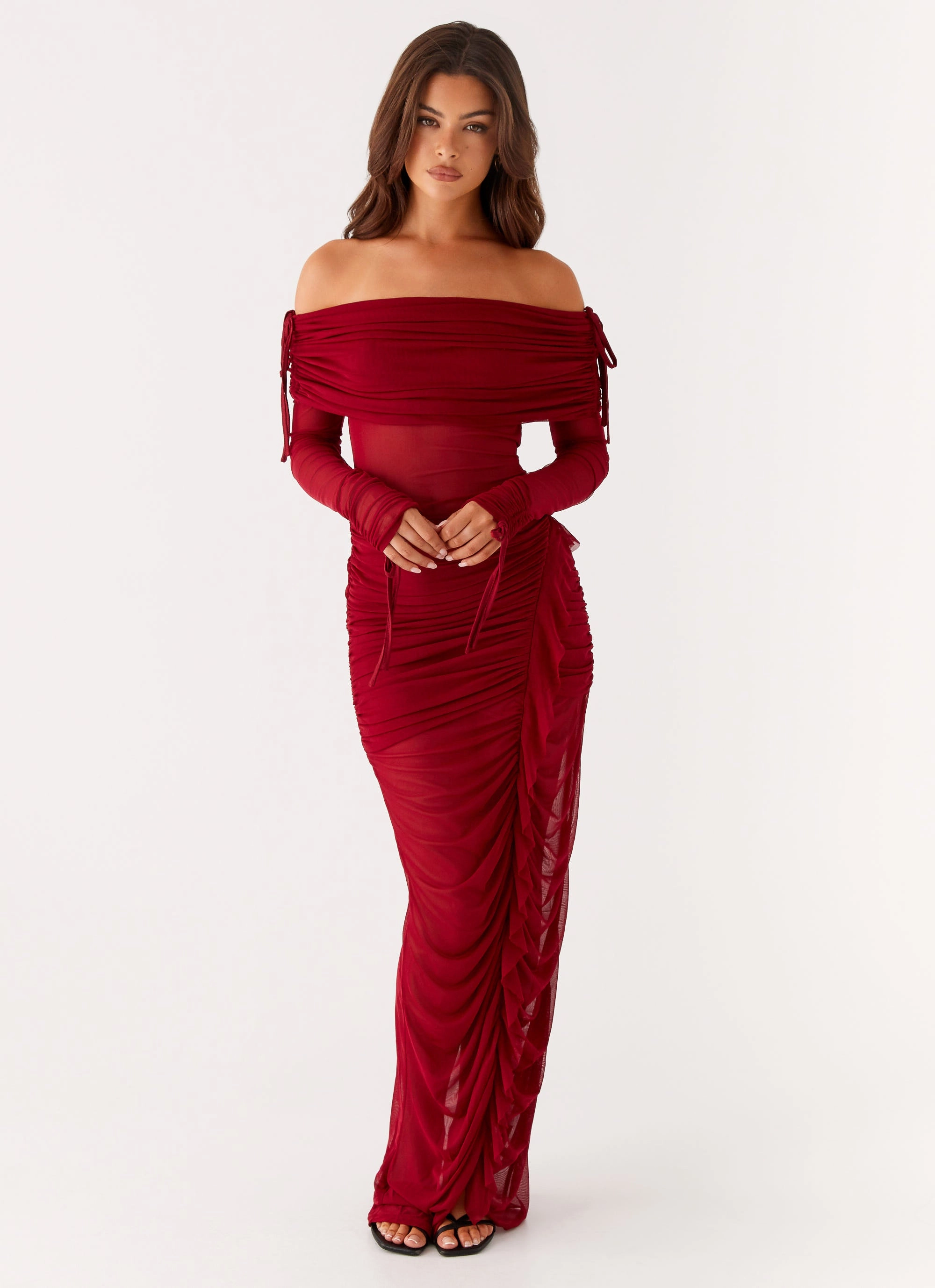 Teala Mesh Maxi Dress - Red Office Casual Villa Mood