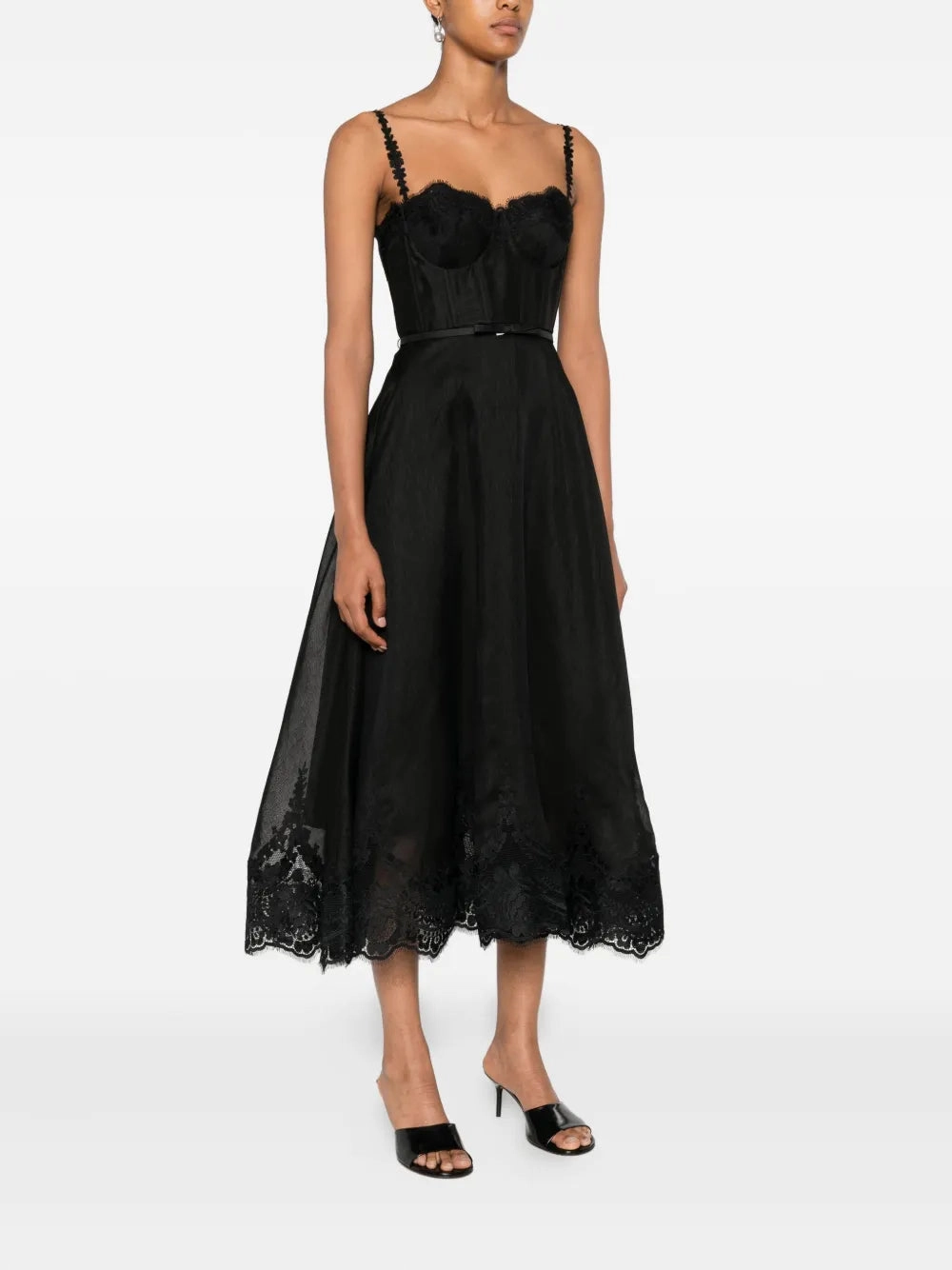 Hypnotic Lace Trim Gown in Black Crisp Silhouette