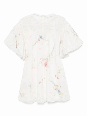 Layered-Sleeve Lucky Lace Trim Mini Dress