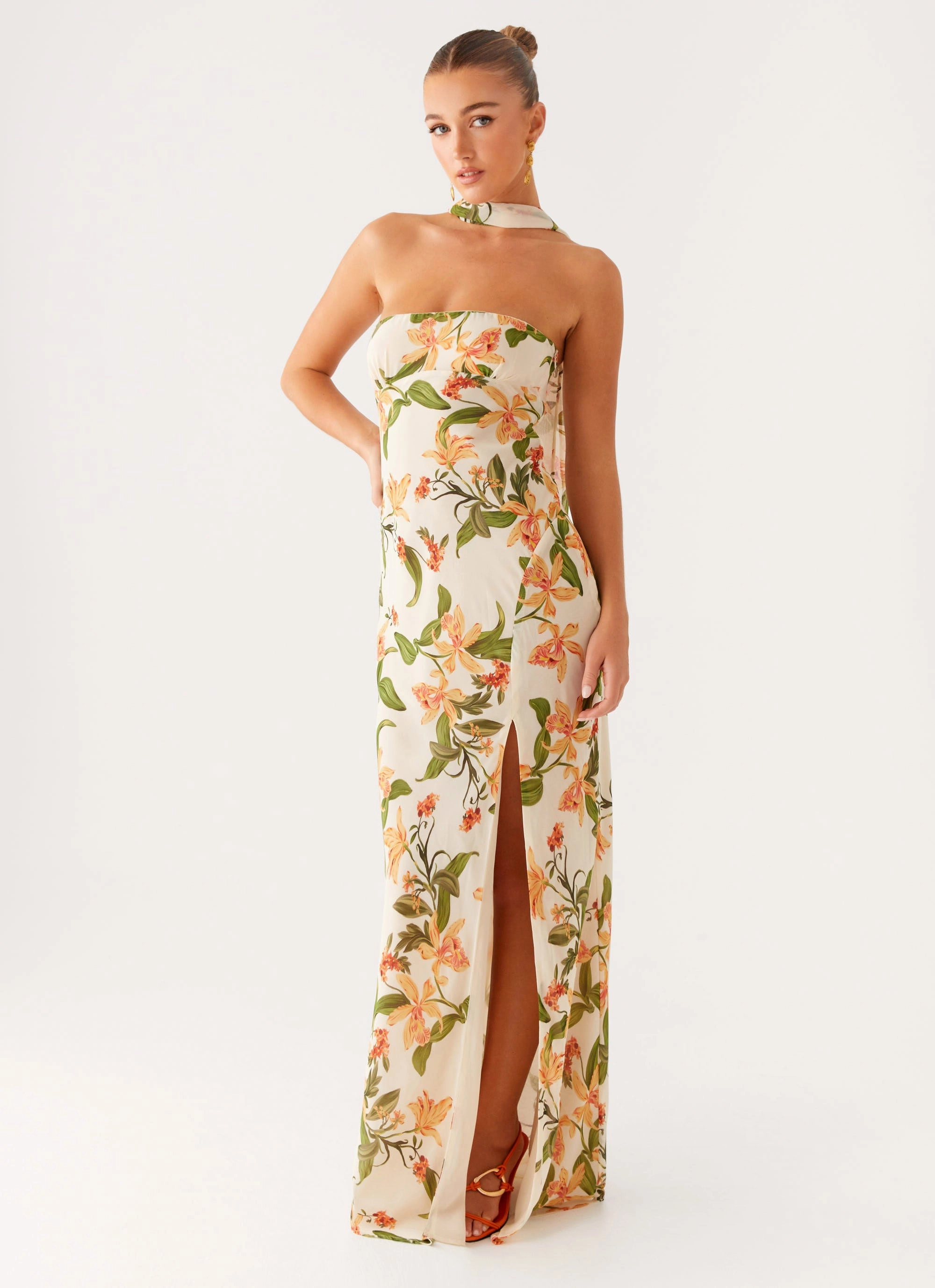 Texture Play Vibrant Hue Gali Strapless Maxi Dress - Floral Print
