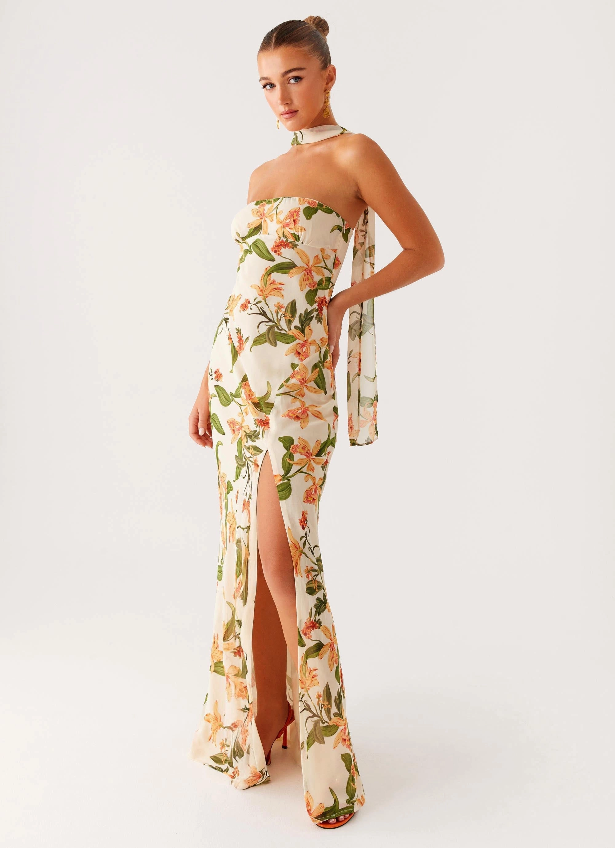 Smart Shape Fluid Fabric Gali Strapless Maxi Dress - Floral Print