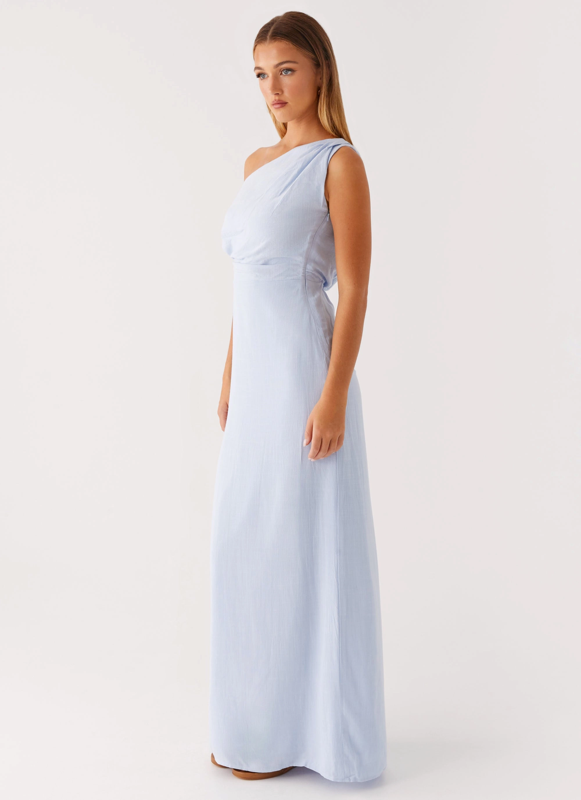 Formal dinner wear Luxurious Texture Lady Love Linen Maxi Dress - Blue