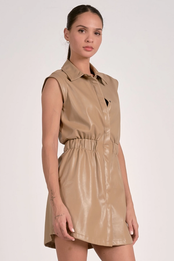 Work Favorite Gender Fluid Hazel Leather Mini Dress
