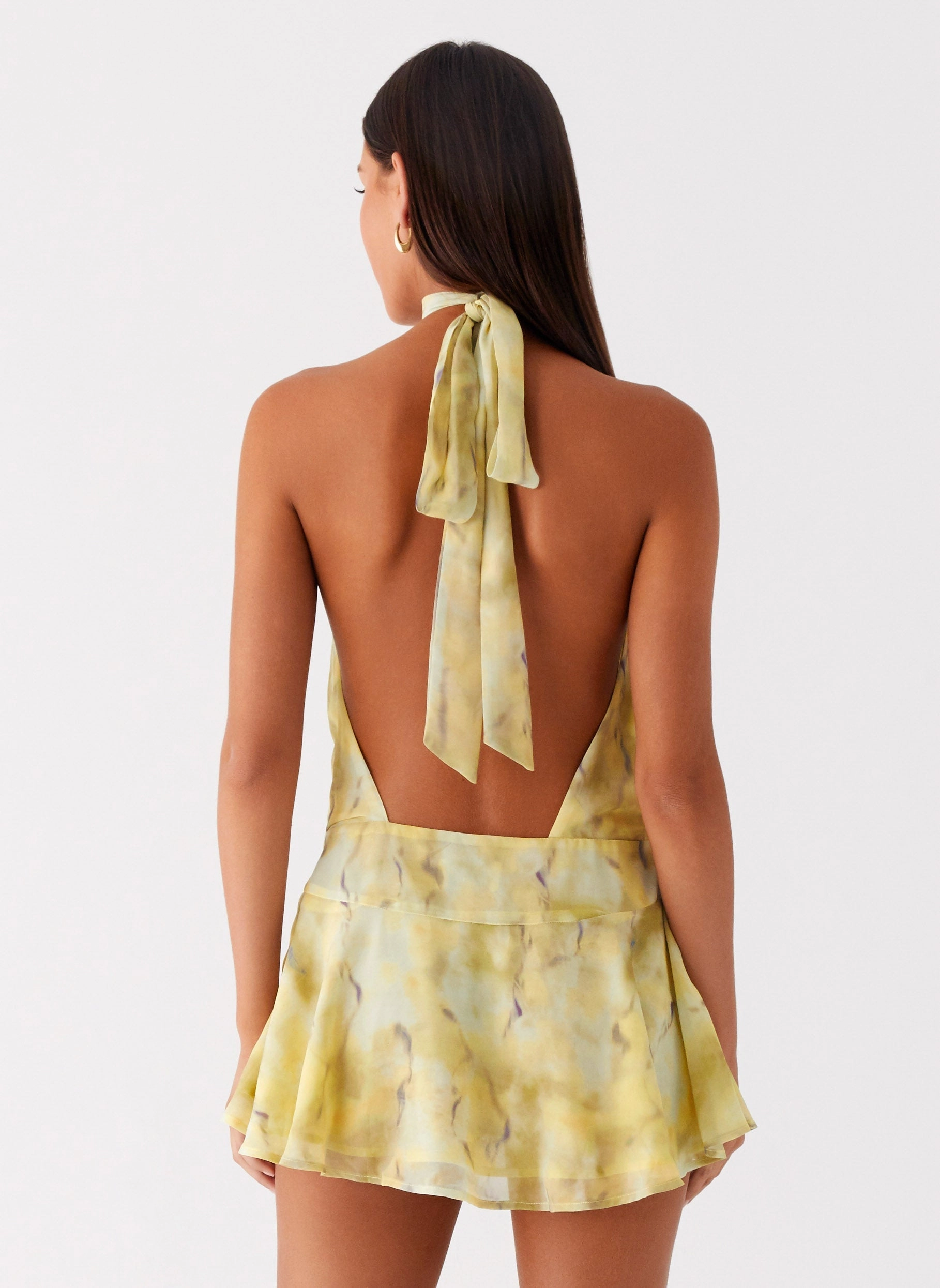 Workwear First Date Halter Mini Dress - Yellow Tie Dye