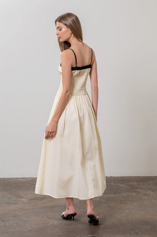 Comfortable Touch Shine Soft Miley Smocked Midi Dress - Cream
