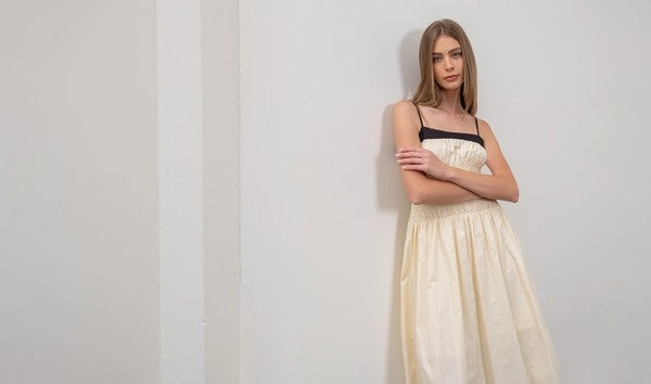 Miley Smocked Midi Dress - Cream Balanced Shape