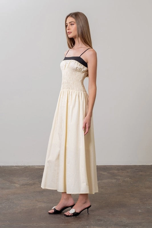 Miley Smocked Midi Dress - Cream Feminine Cut