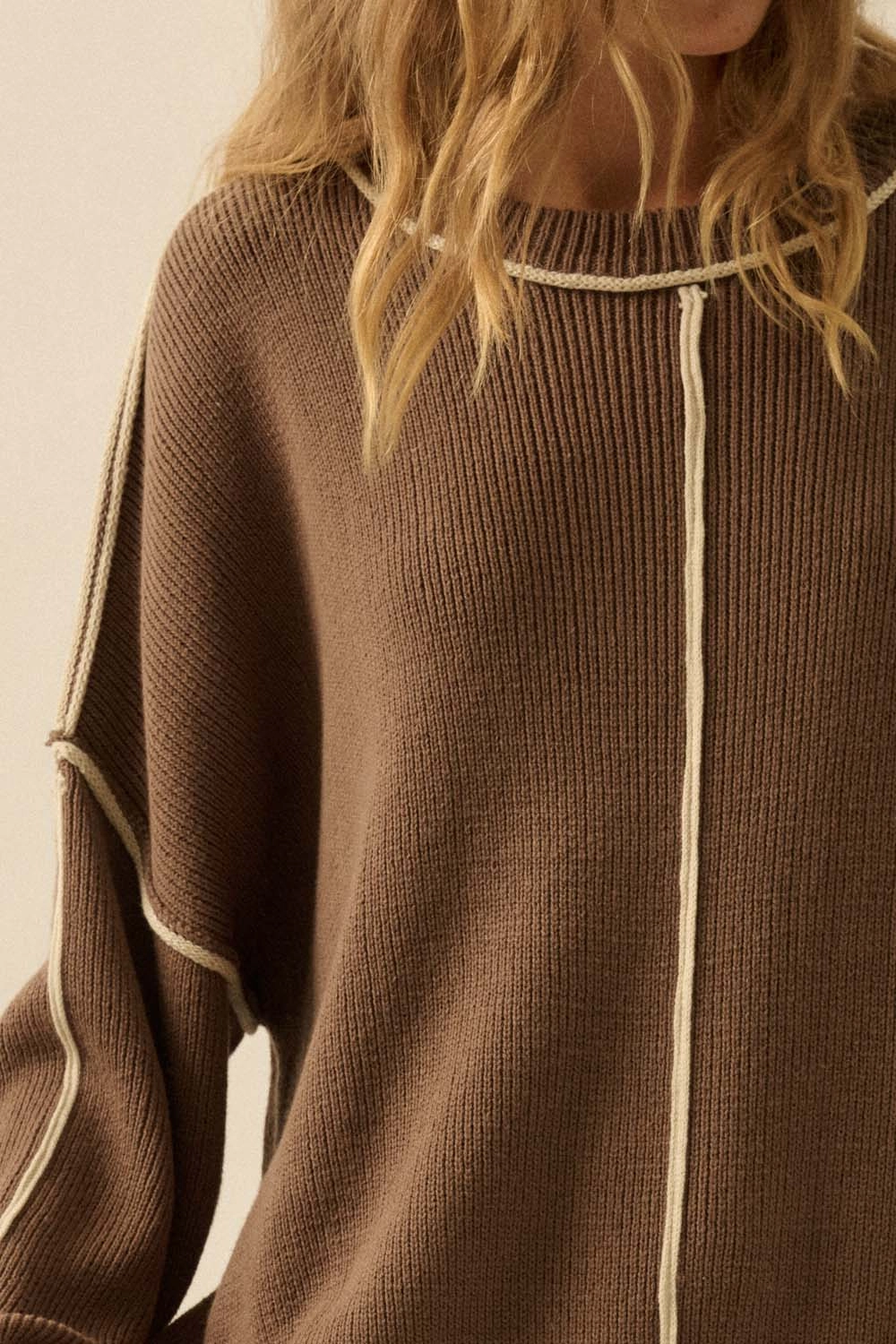 UV protection layer Ribbed Knit Oversized Sweater - Mocha