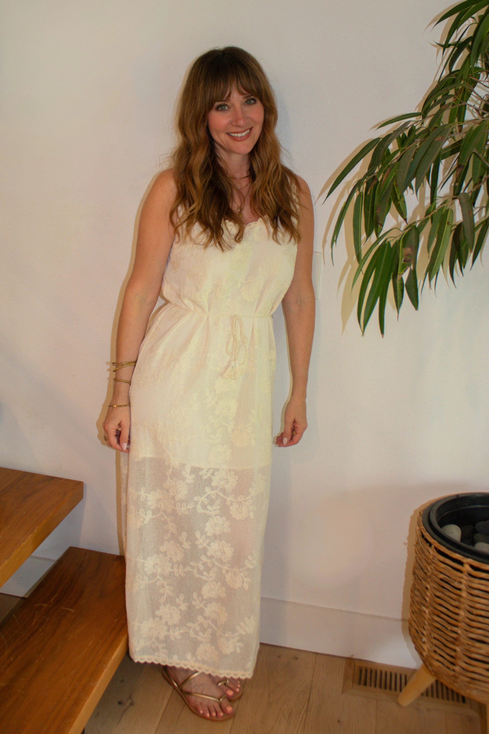 Fiorenza Maxi Dress - Cream Comfortable fit-and-flare dress Mature Glam