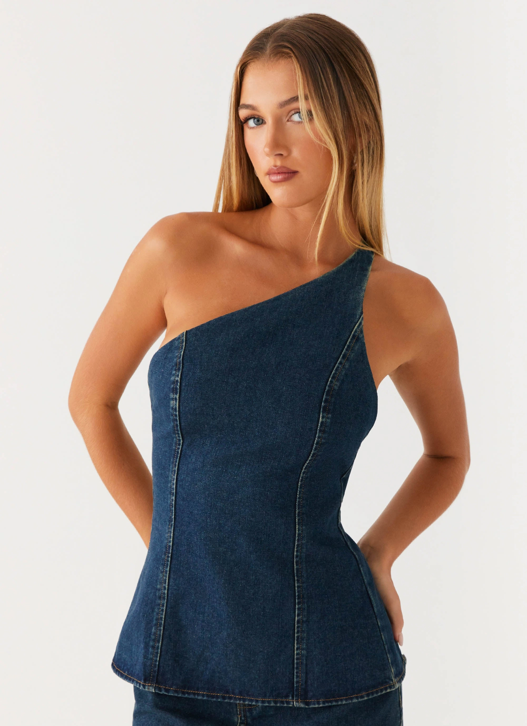 Raglan Sleeve Maysa Denim Top - Washed Denim