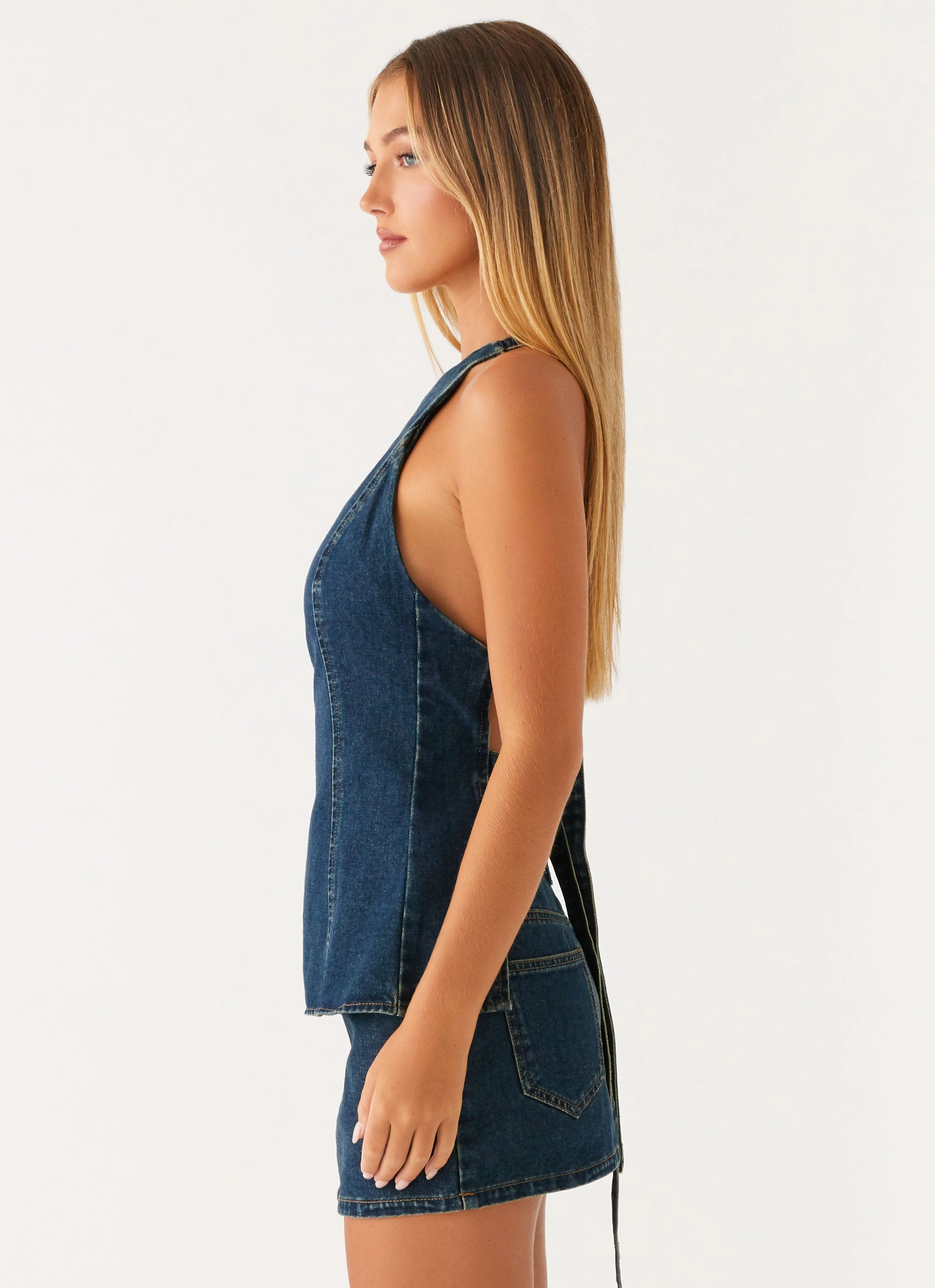 Maysa Denim Top - Washed Denim VentilatedBackPanel Recycled Polyester