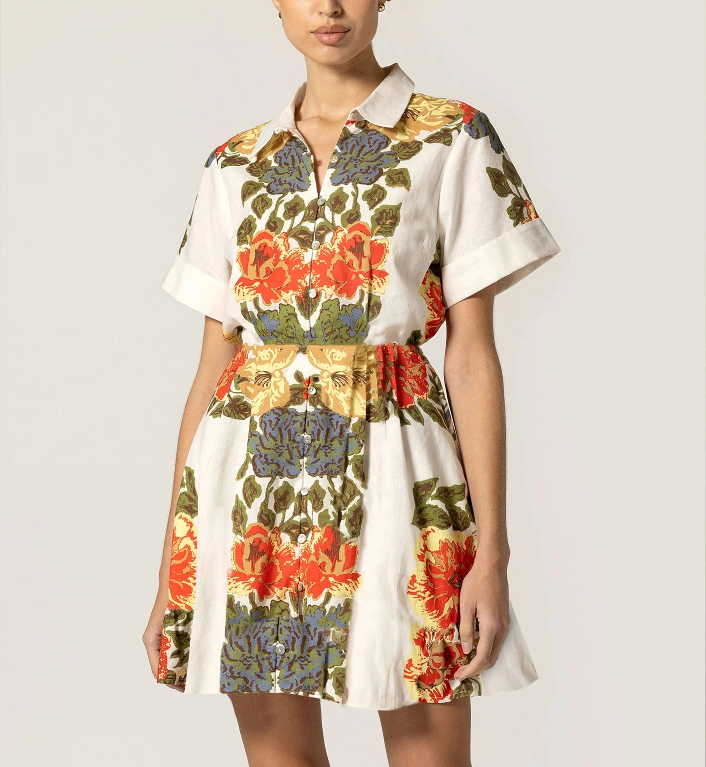 High Neck Design Yarn Dyed Pattern Cloth Sadie Mini Dress | Juliet