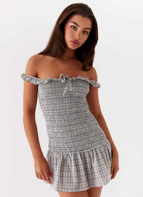 Travel-Pack PlushLining Anica Check Mini Dress - Grey Check