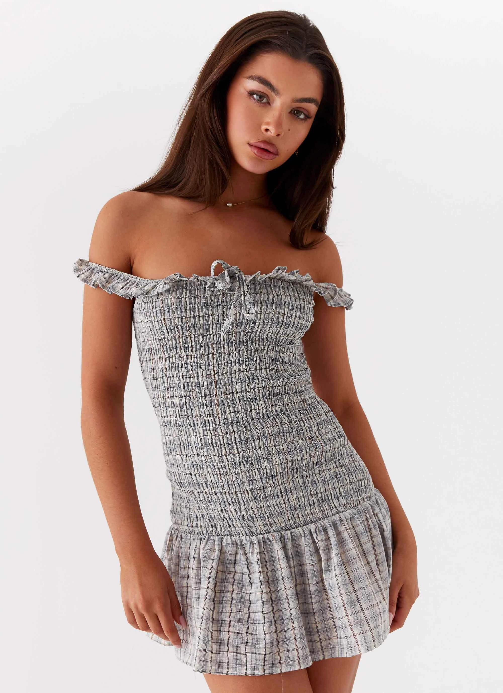 Anica Check Mini Dress - Grey Check Easy Flow Perfect Cut