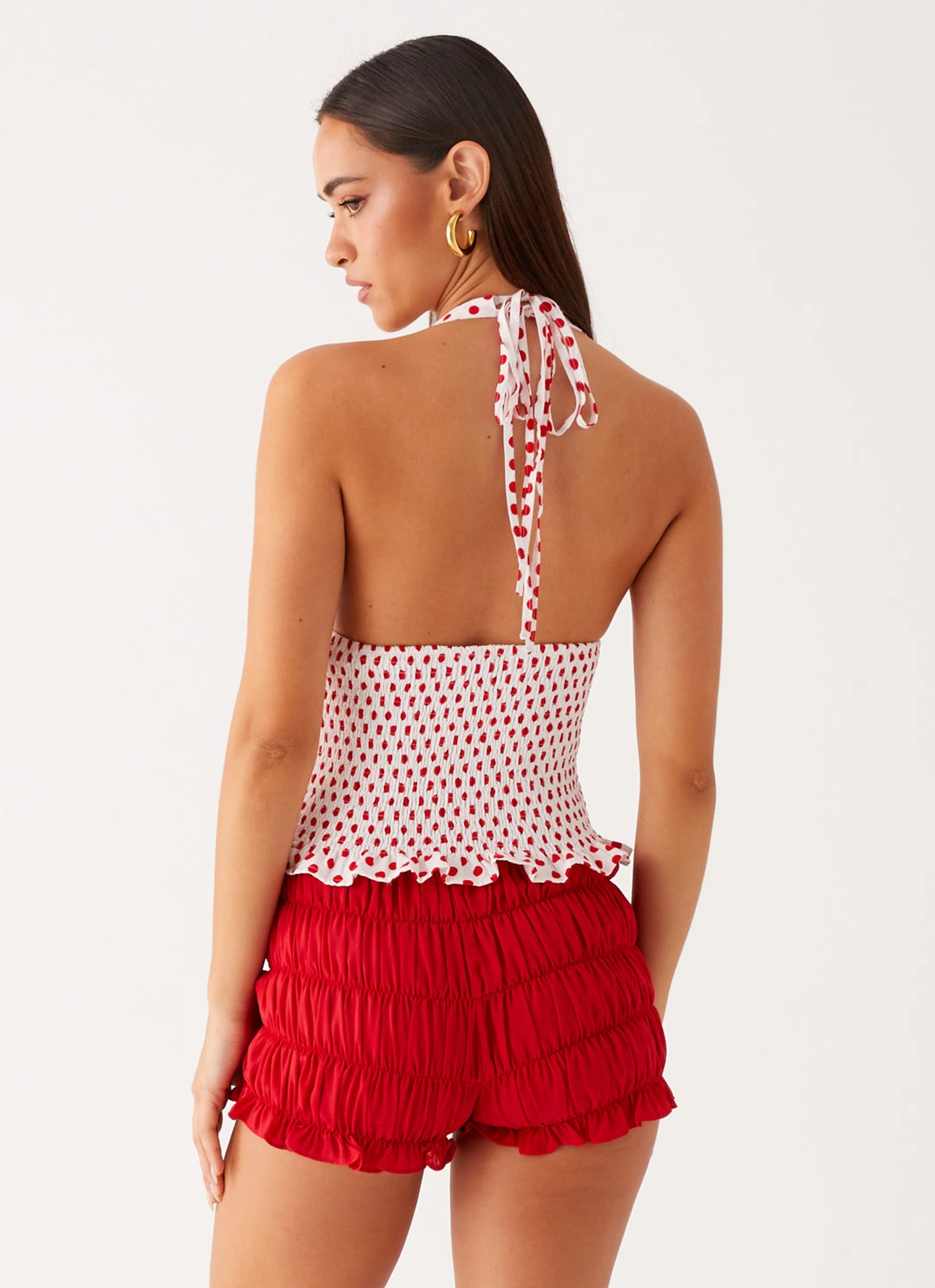 Kamren Halter Top - White Red Polka Dot ThermalRegulating Fabric Multipurpose Layering Piece