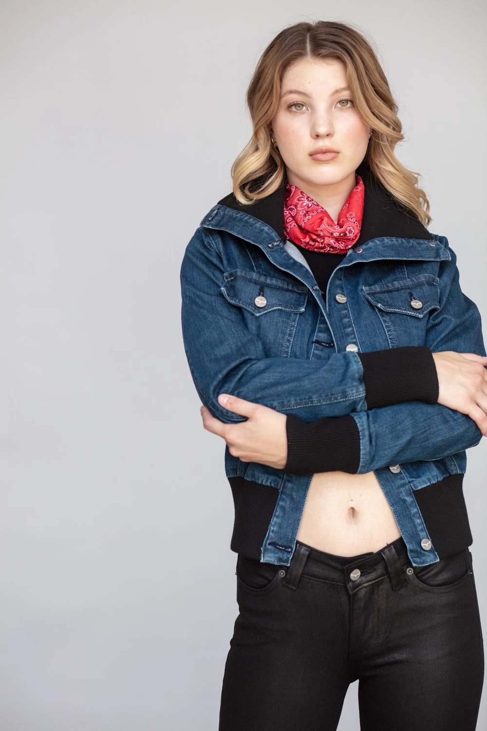 anti static coating Kimes Ranch Womens Rosie Bomber Jacket Indigo Cotton Blend