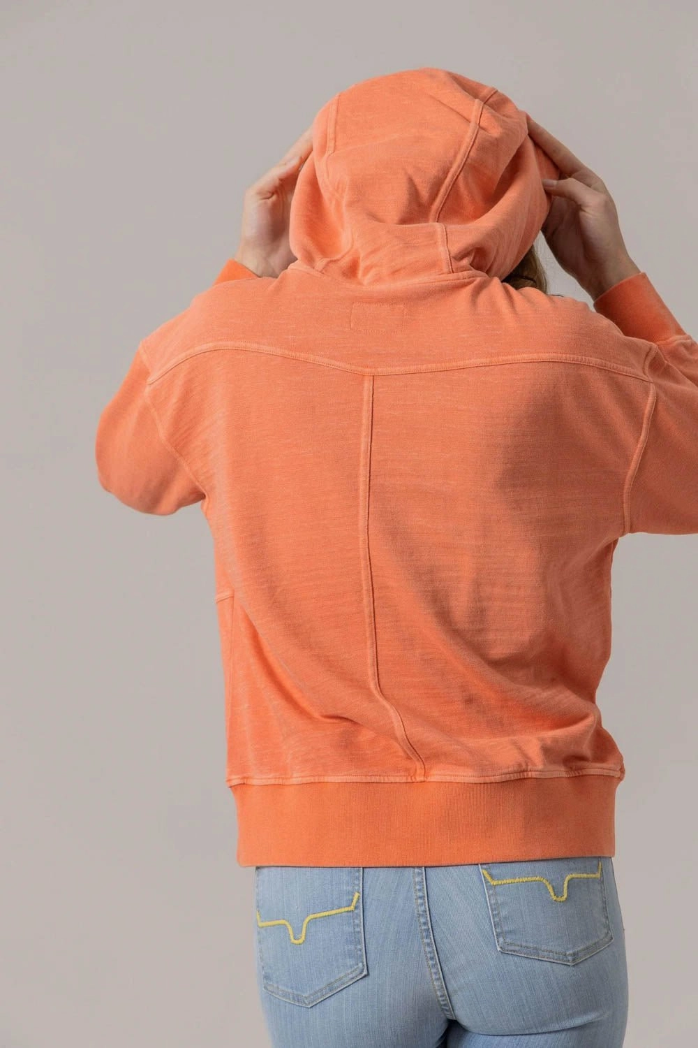Compact Travel Friendly Single Buttons Kimes Ranch Womens Tess Western Orange Cotton Blend Hoodie