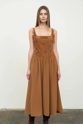 Bold Simplicity Faux Suede Corset Midi Dress