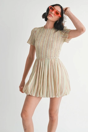 museum visit Sophisticated Line Leighton Bubble Mini Dress