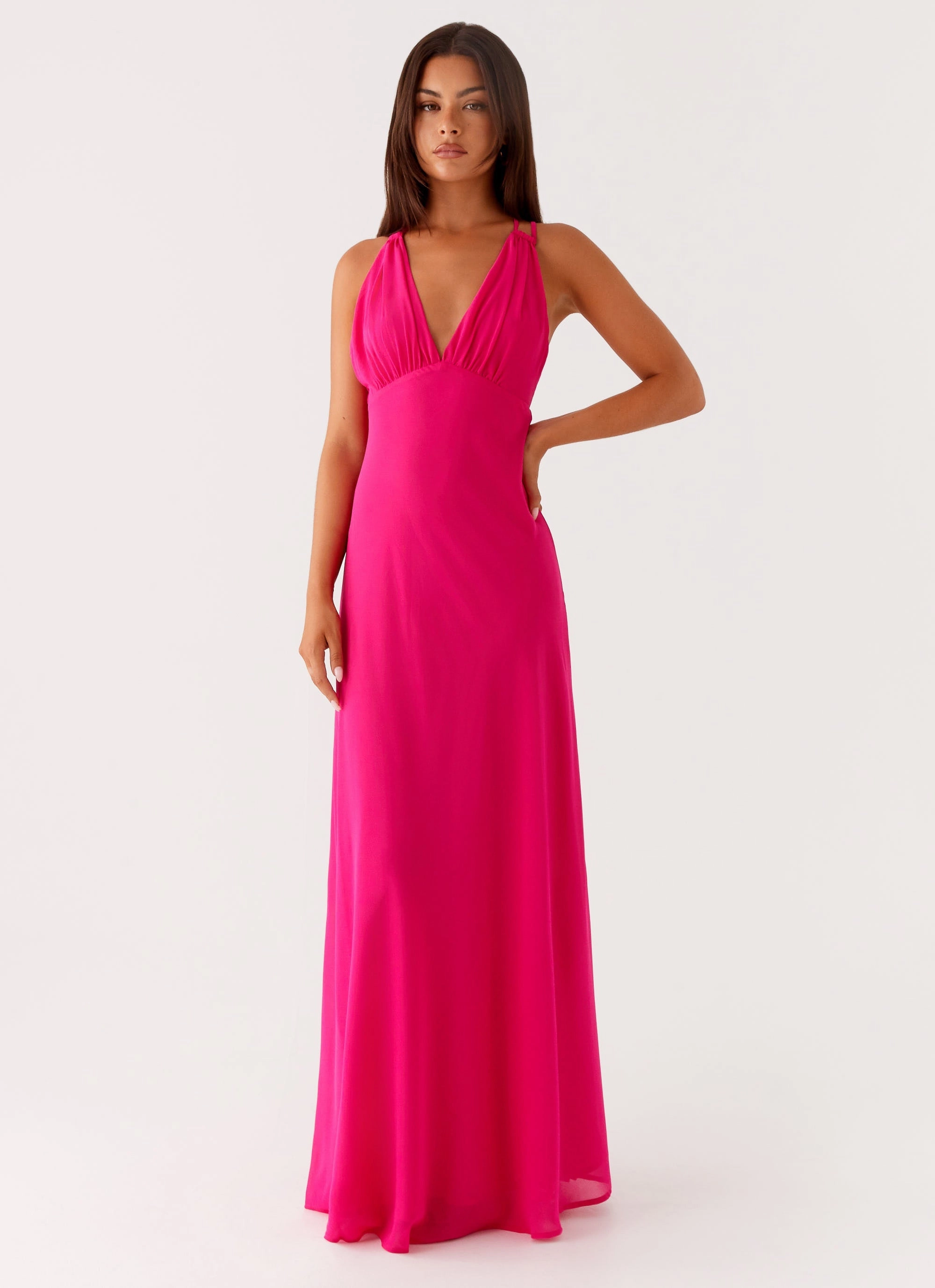 Kacia Maxi Dress - Fuchsia Knot-Detail
