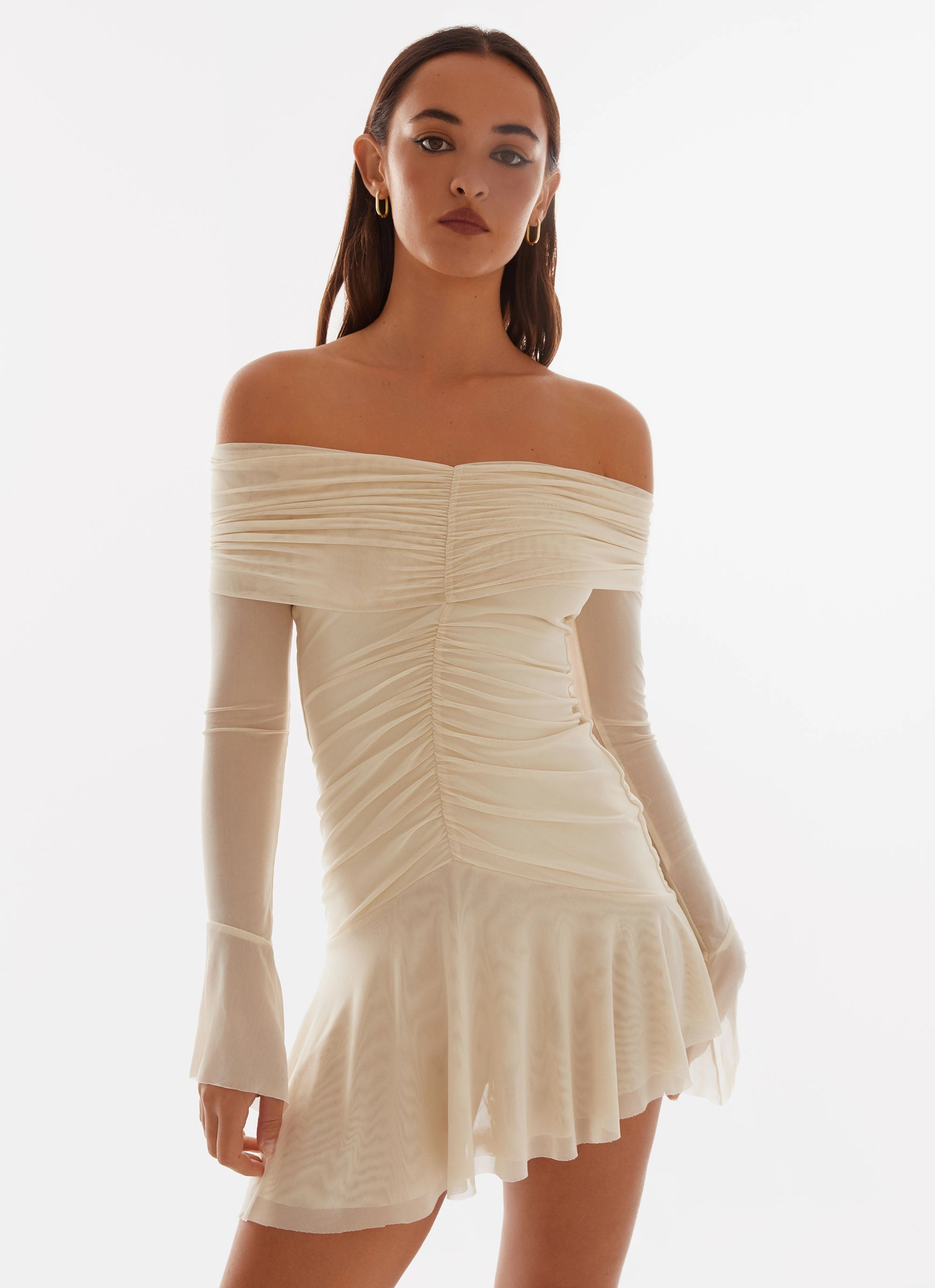 Soft Touch Ellis Ruched Mini Dress - Pastel Yellow