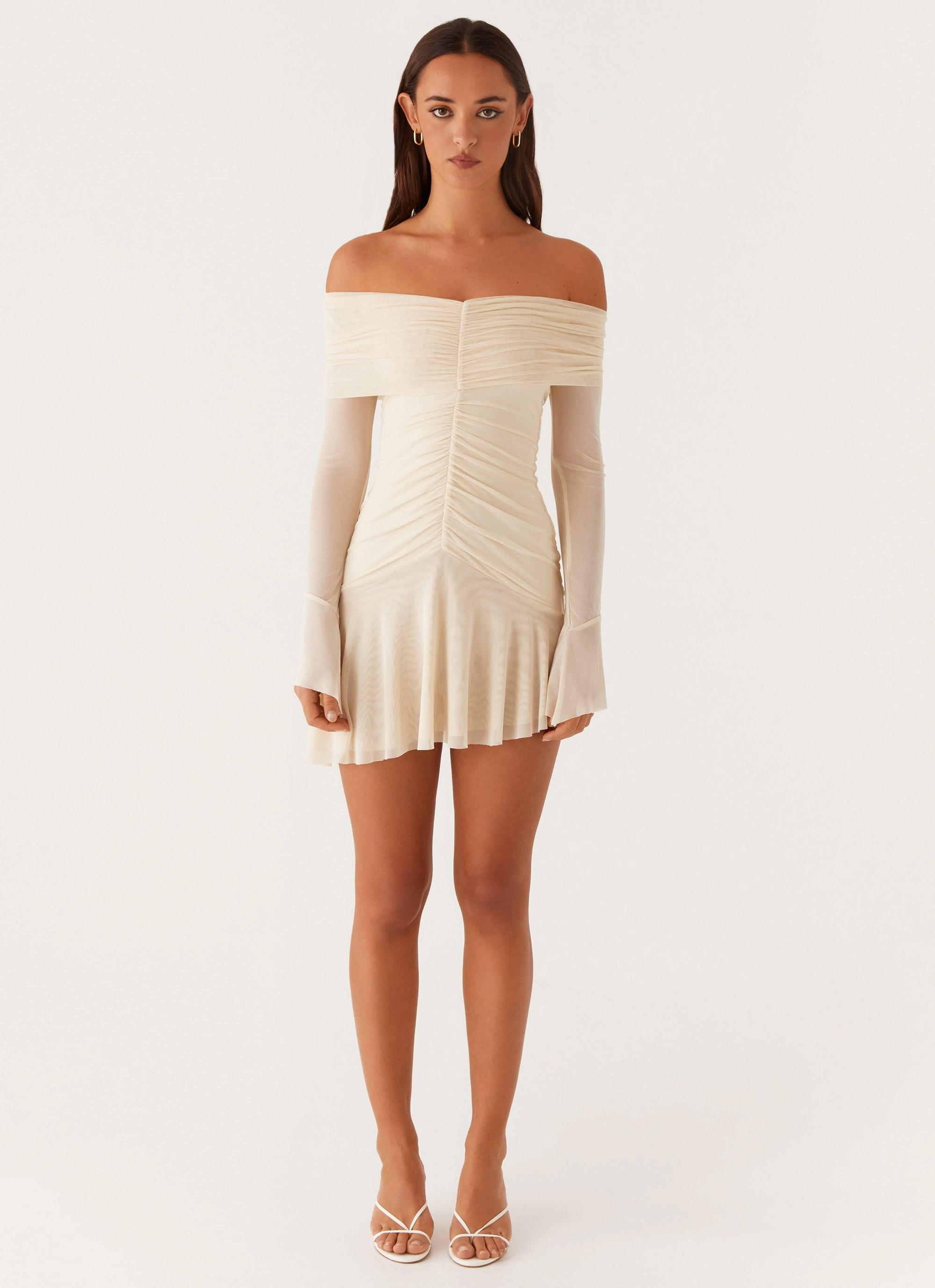 Ellis Ruched Mini Dress - Pastel Yellow Gentle Look Free Shape