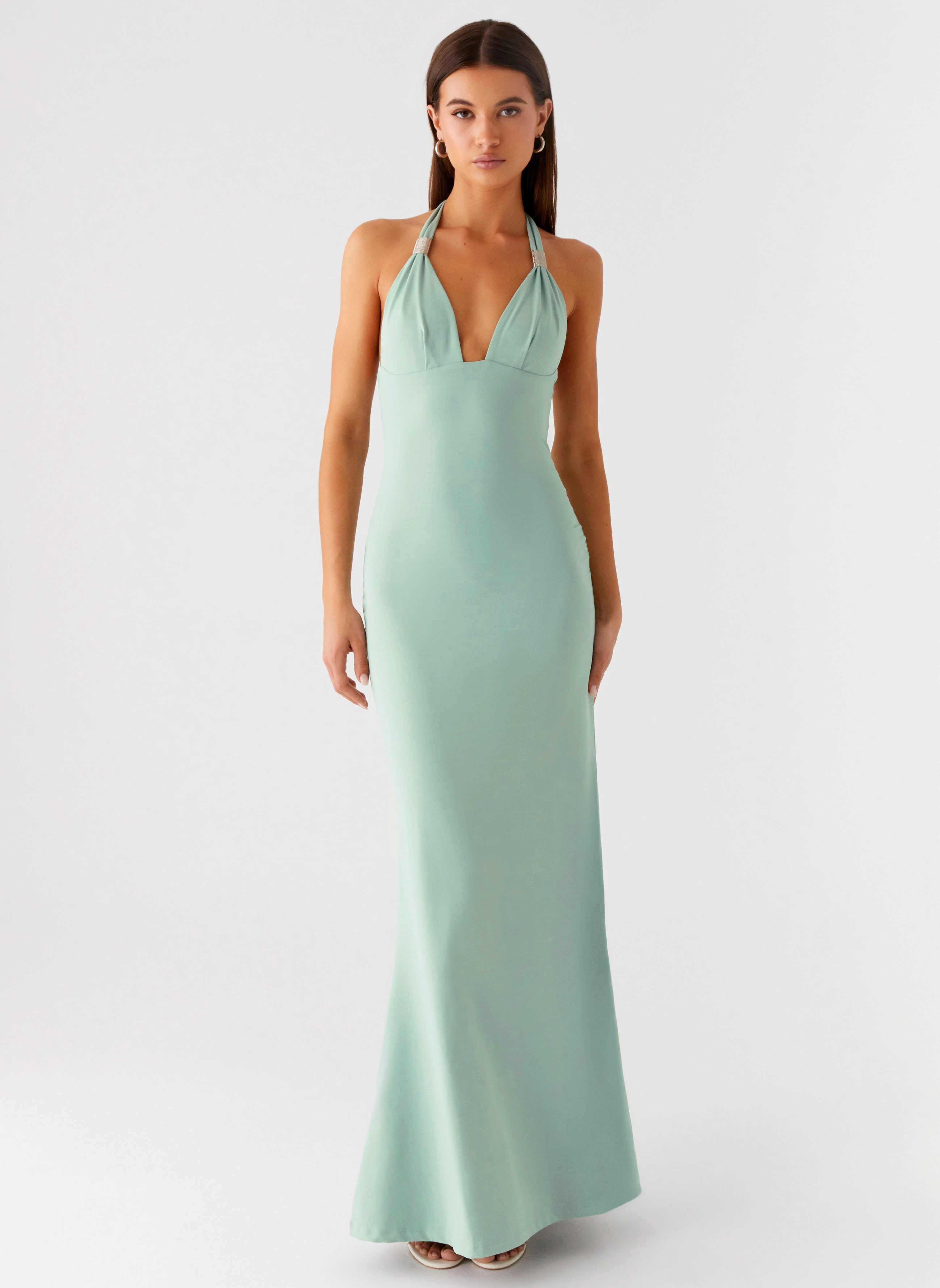 Matte Fabric Flexible Fabric Fern Valley Maxi Dress - Sage