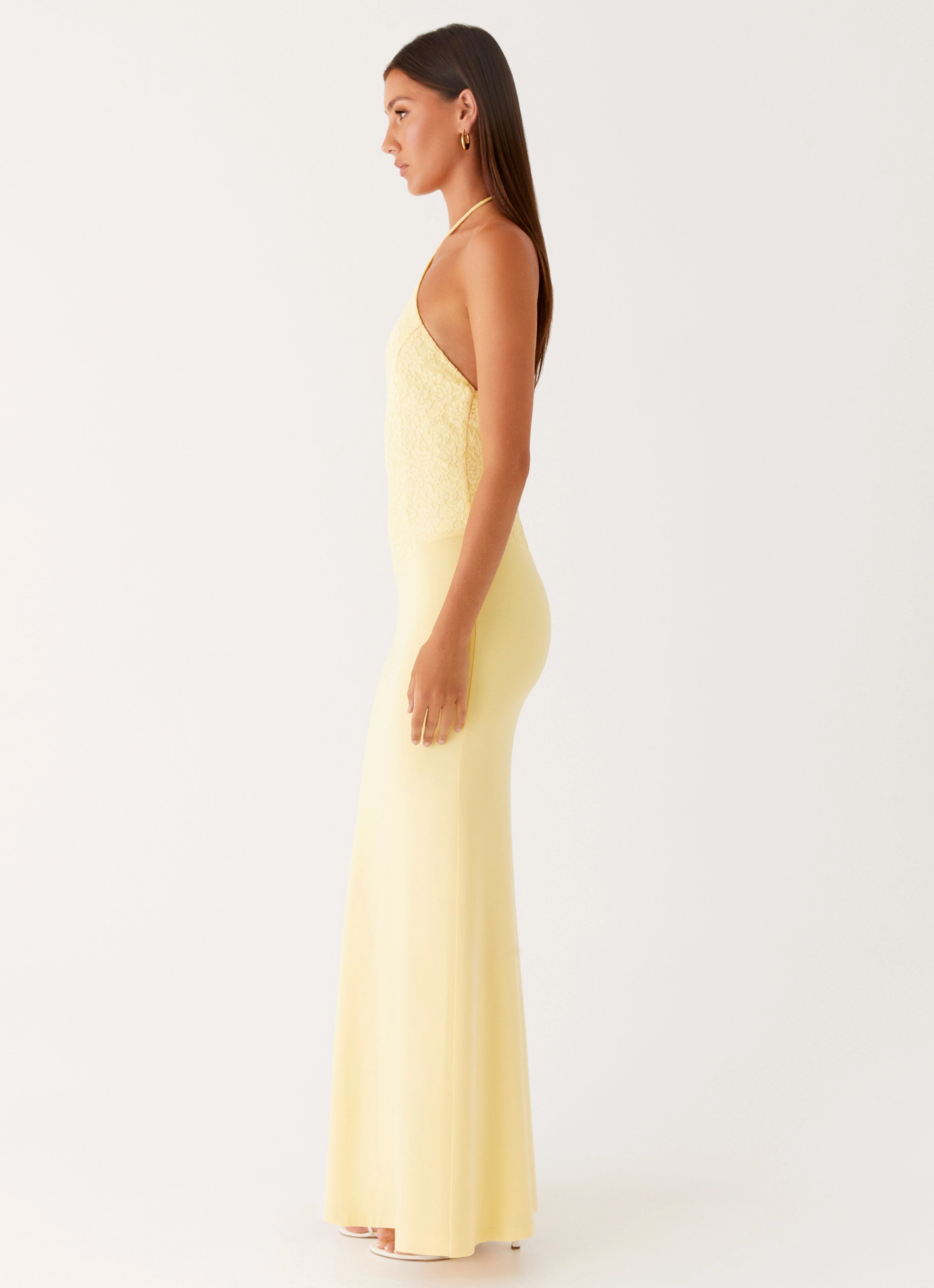Perfectly Fit Look Bare Arm Fiesta Halter Maxi Dress - Sunny Yellow