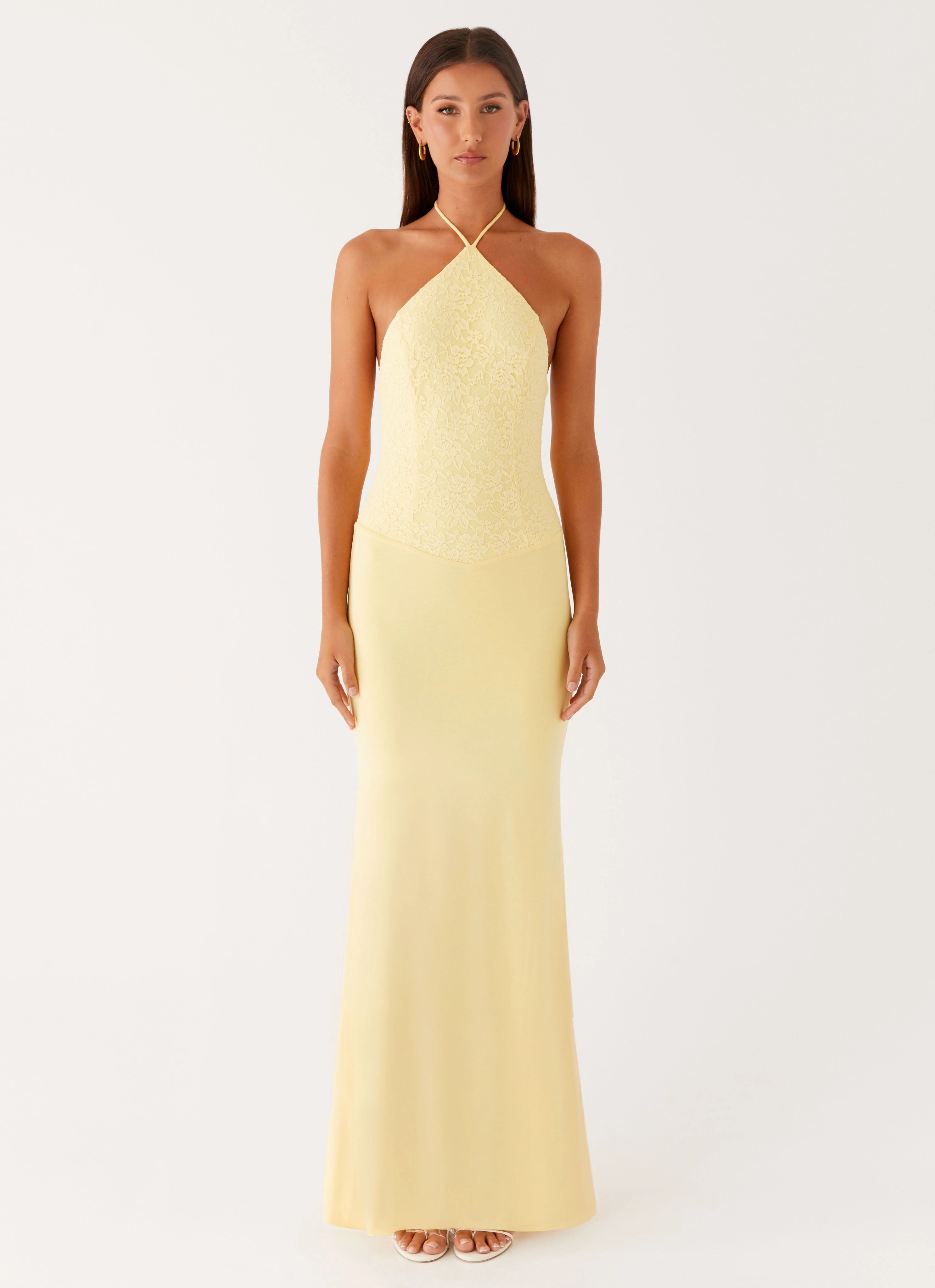 Spring Vibe Bold Look Fiesta Halter Maxi Dress - Sunny Yellow