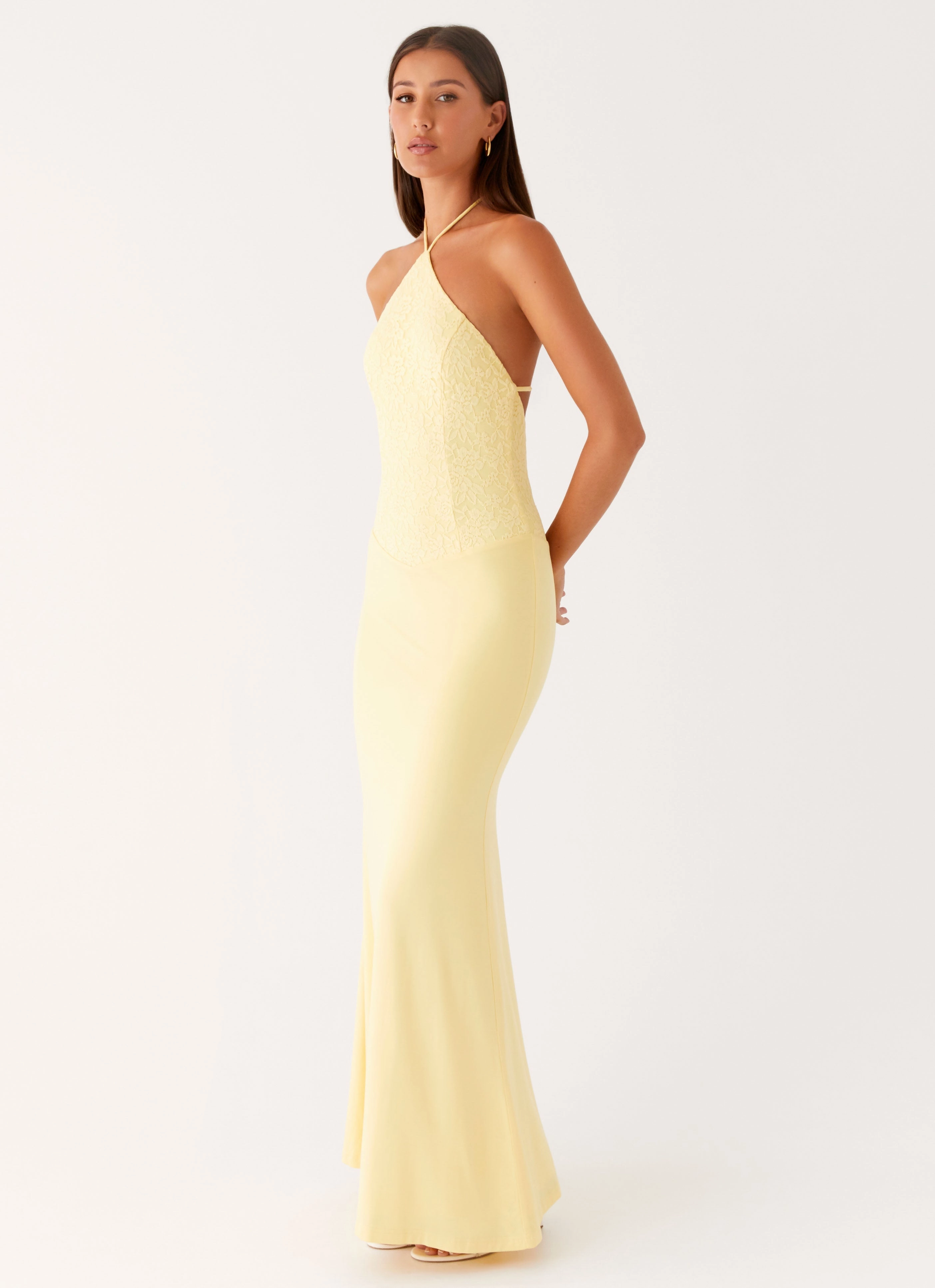 Fiesta Halter Maxi Dress - Sunny Yellow Balanced Lines Summer Soft