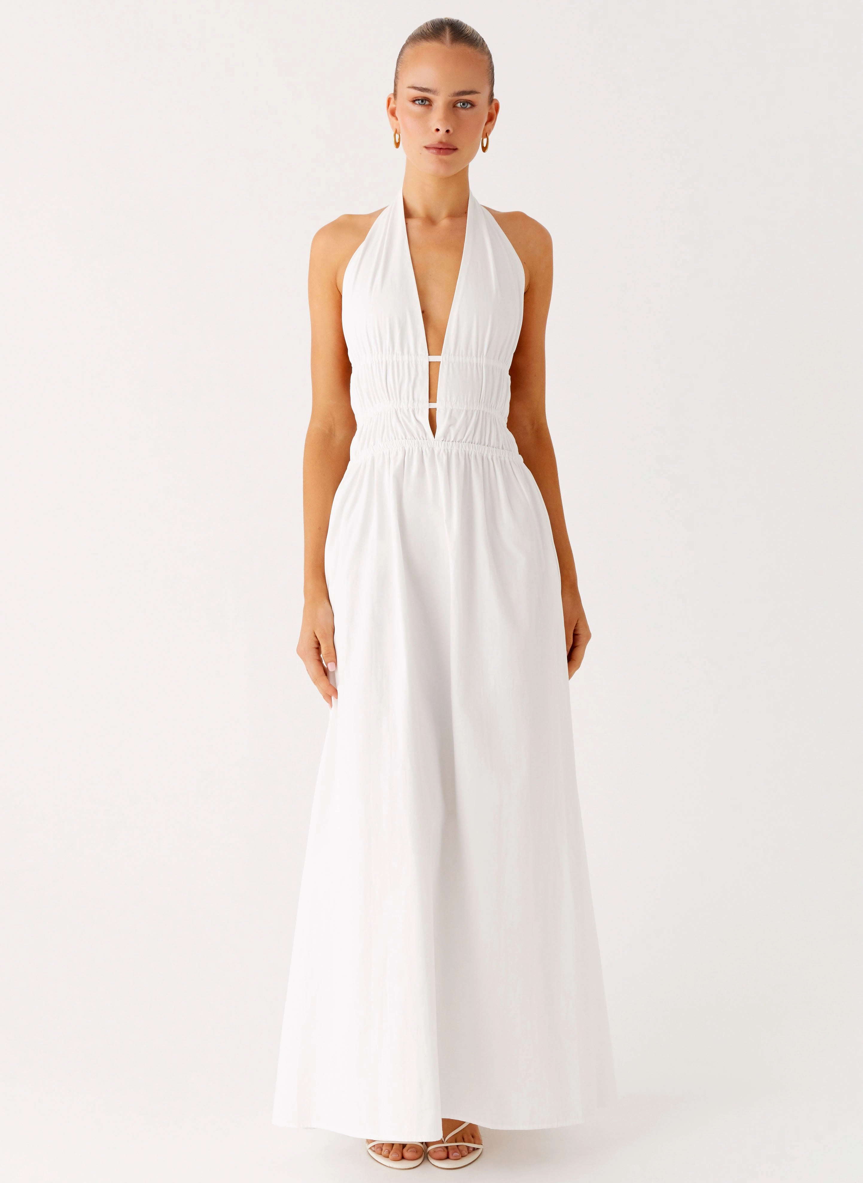 Figaro Halter Maxi Dress - White High-waisted evening piece Polite Vibe