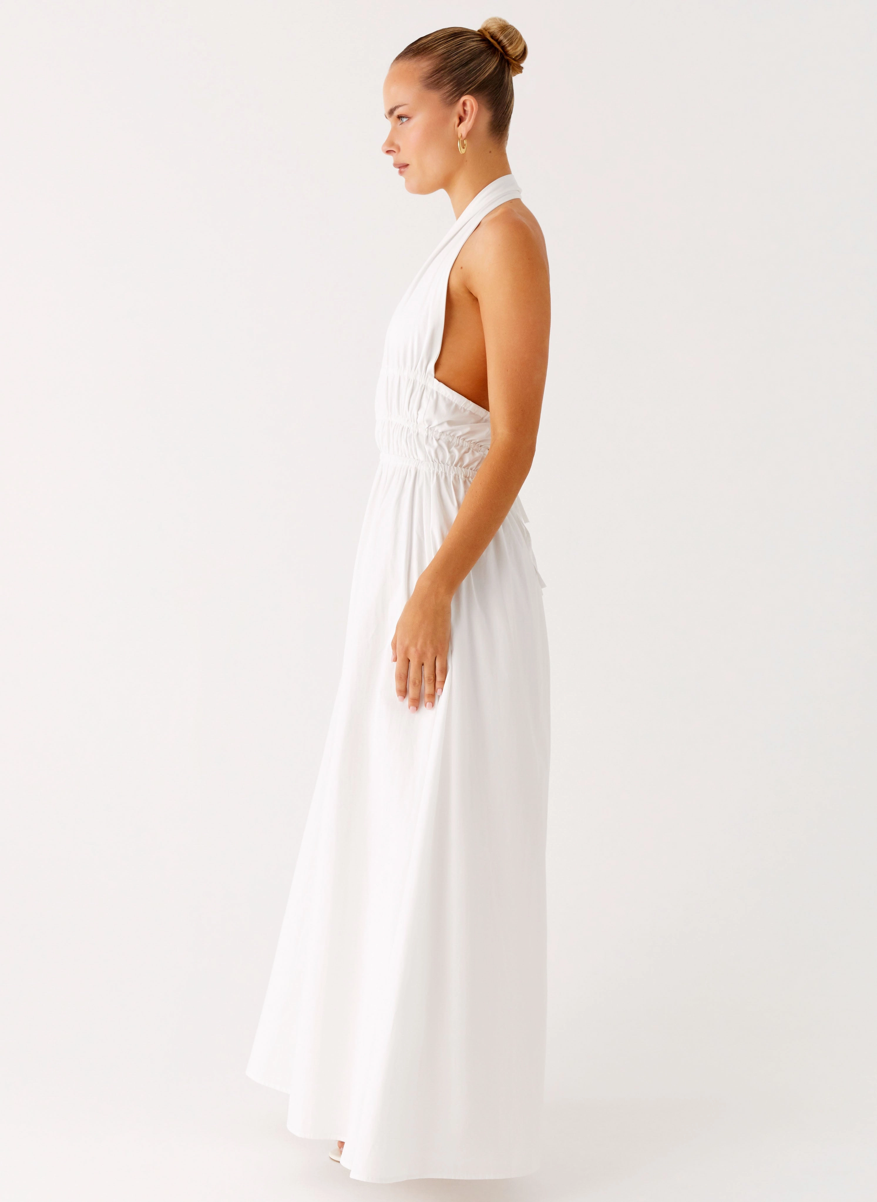 Tonal-Panel Figaro Halter Maxi Dress - White