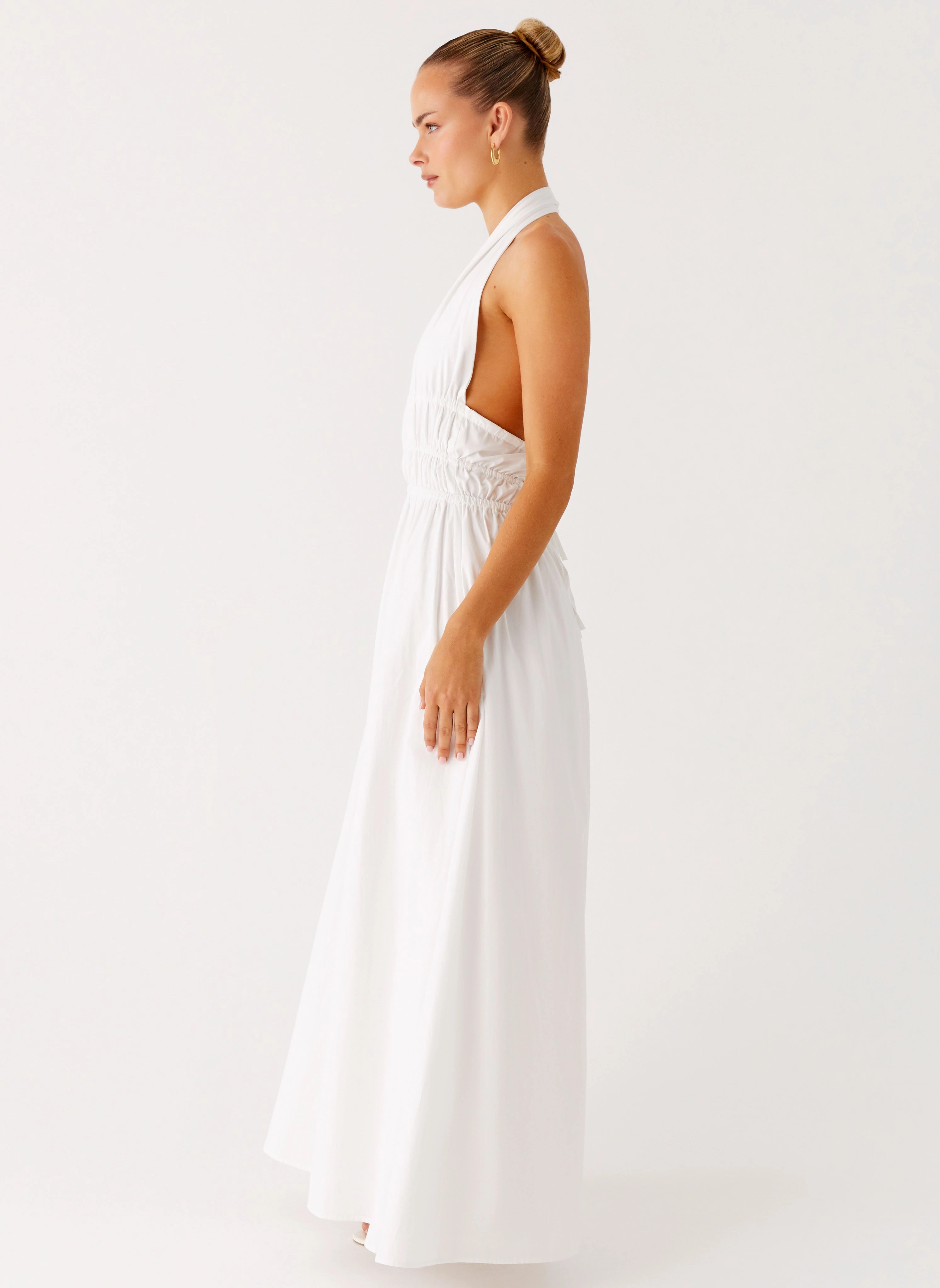 Figaro Halter Maxi Dress - White Luxe Fabric Work Flex
