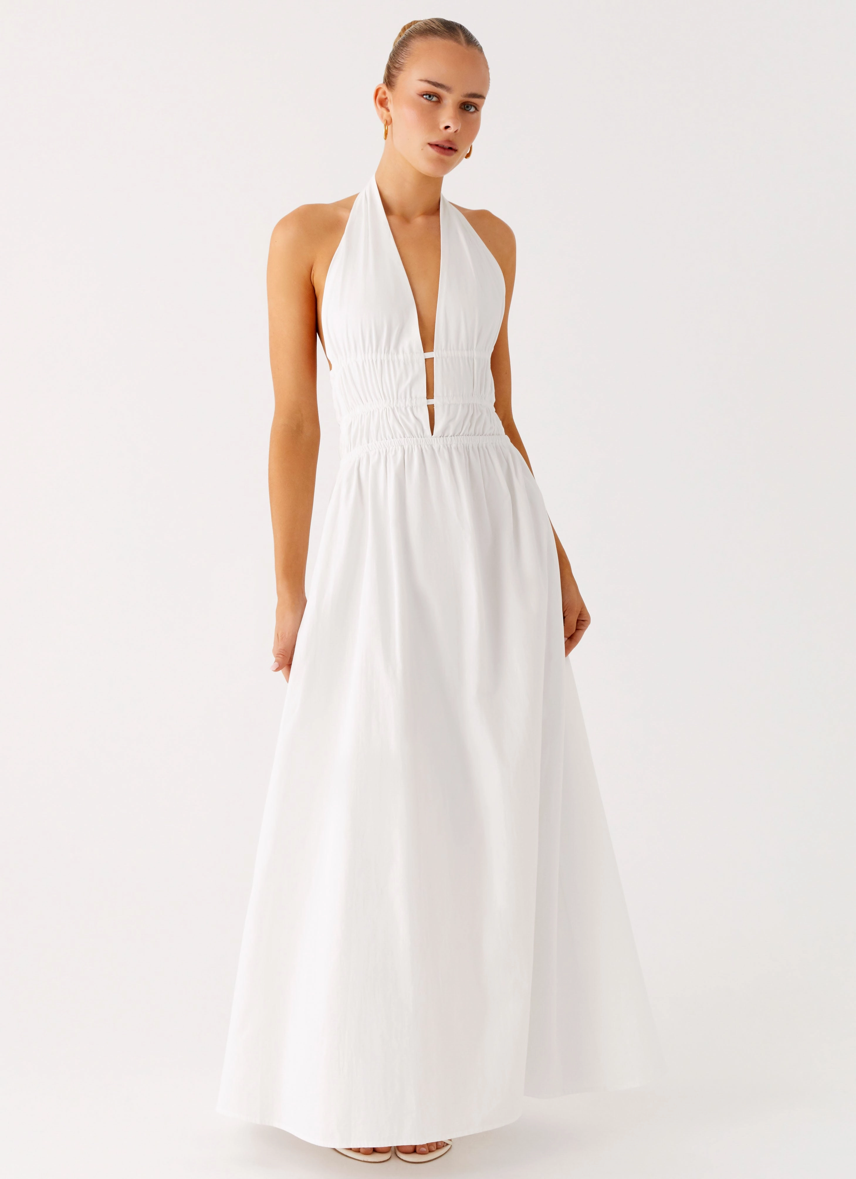 Figaro Halter Maxi Dress - White Midi-Length Seasonal Must-Have