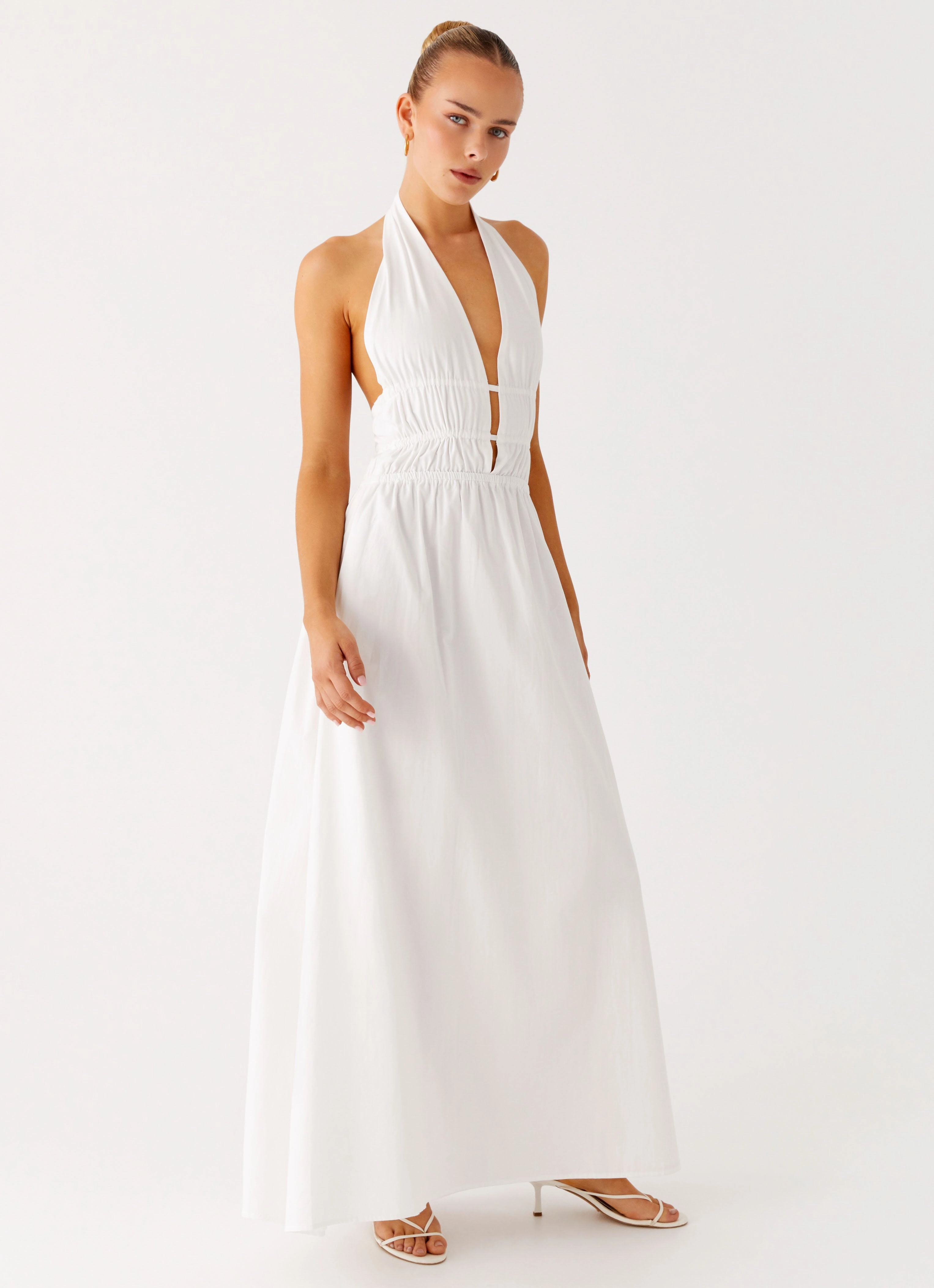 Figaro Halter Maxi Dress - White Light Blend
