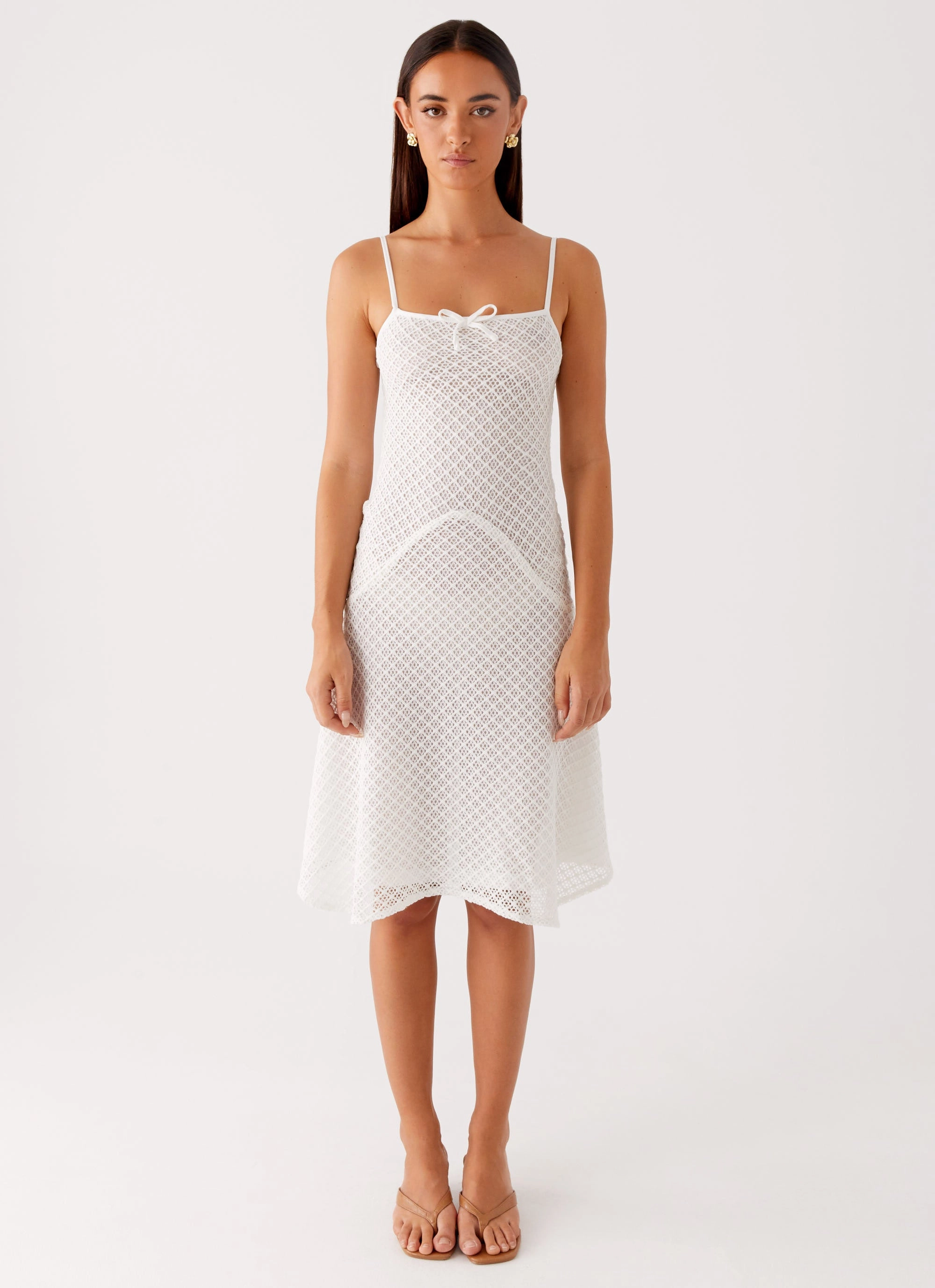 Tamar Midi Dress - White Flattering Cut Urban Style