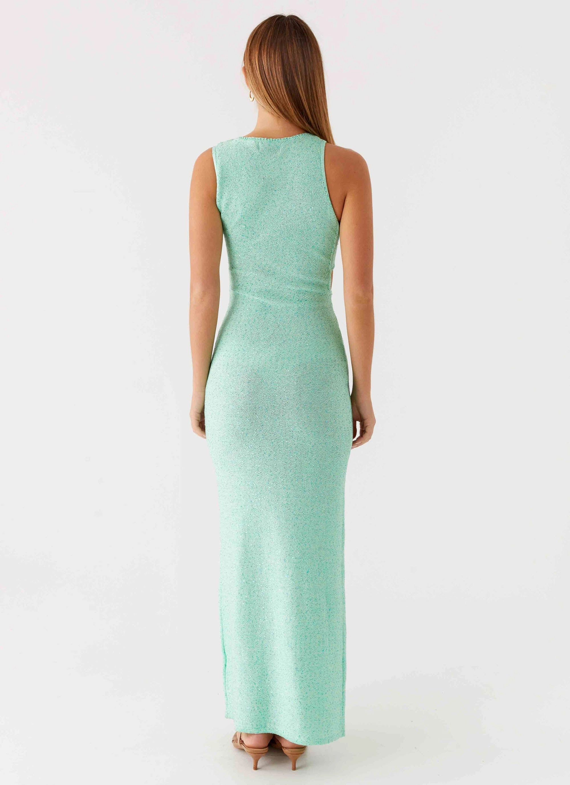 Fall Silhouette Retro Detail Offshore Knit Maxi Dress - Pastel Green