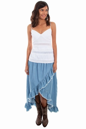 Scully Womens Light Blue 100% Cotton Hi/Lo Skirt Street Attire Ruching Details
