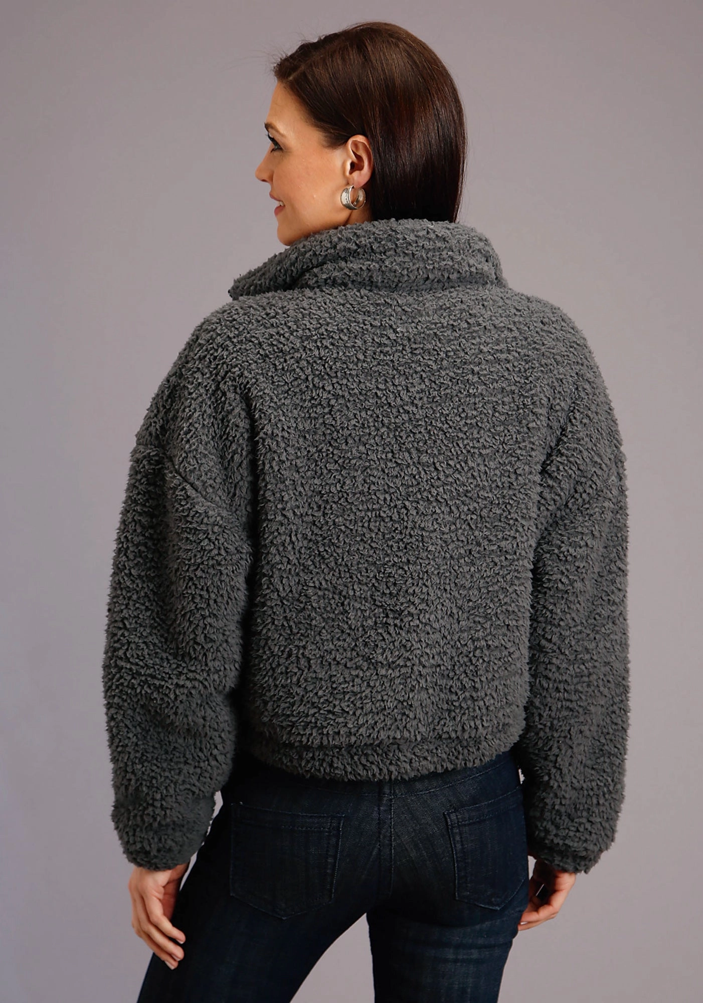 Stetson Womens Charcoal Polyester Fuzzy Teddy Bear Fleece Jacket Comfortable lining