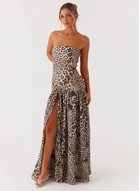 Eden Strapless Maxi Dress - Leopard Red-Carpet