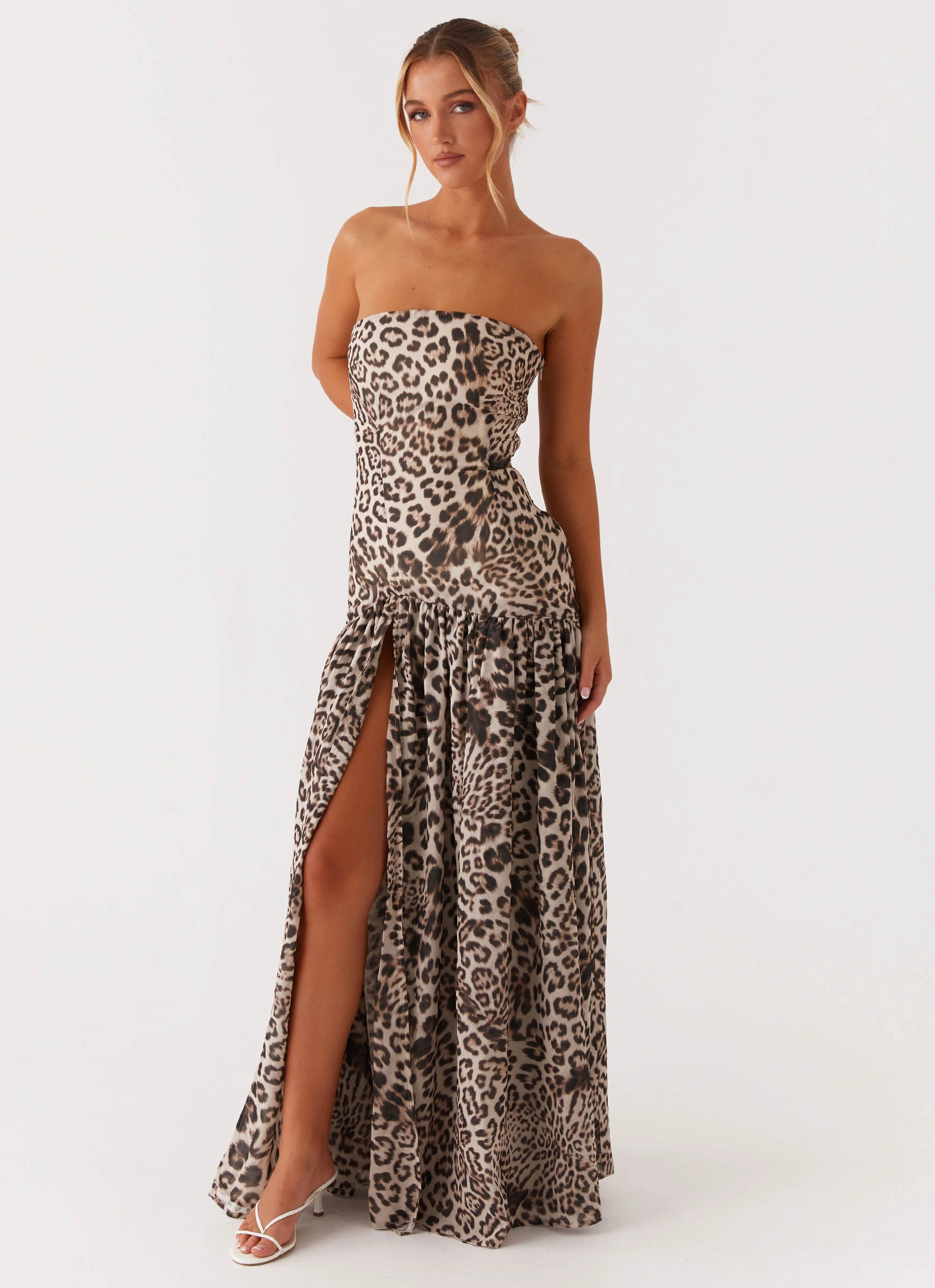 Pretty Glow Eden Strapless Maxi Dress - Leopard