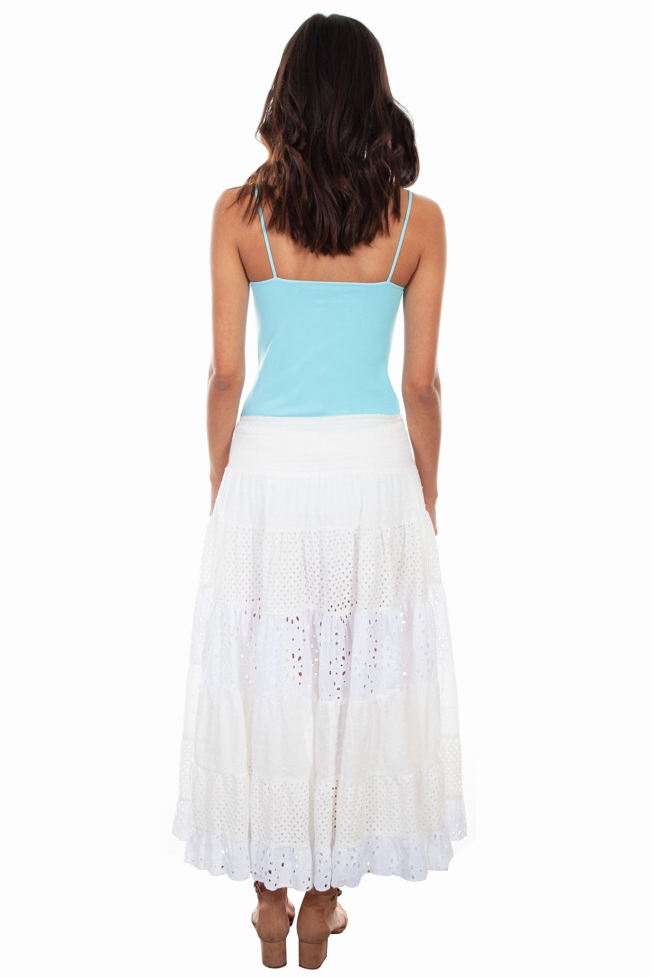Full Circle Scully Womens White 100% Cotton Smocked Skirt
