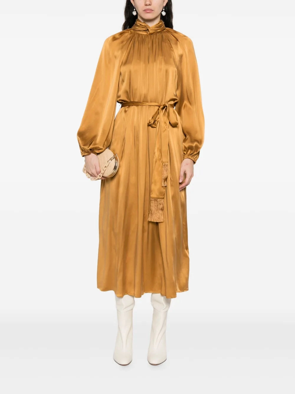 Hypnotic Twist Sheath Dress in Toffee Silky texture Urban Drape